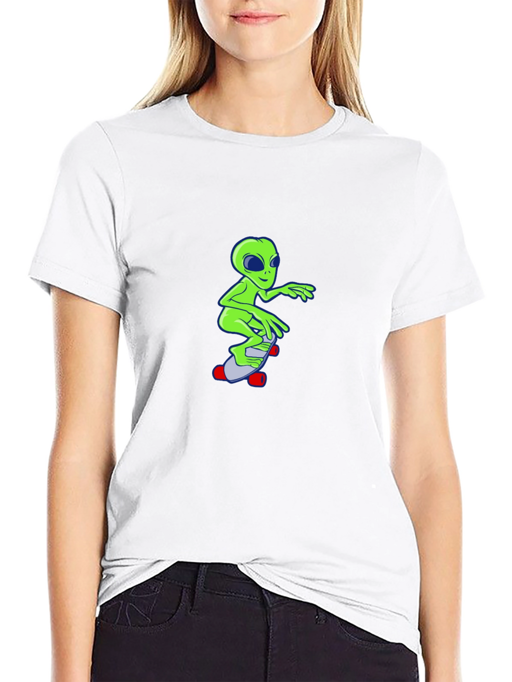 Alien Skateboard Graphic T-Shirt - Black