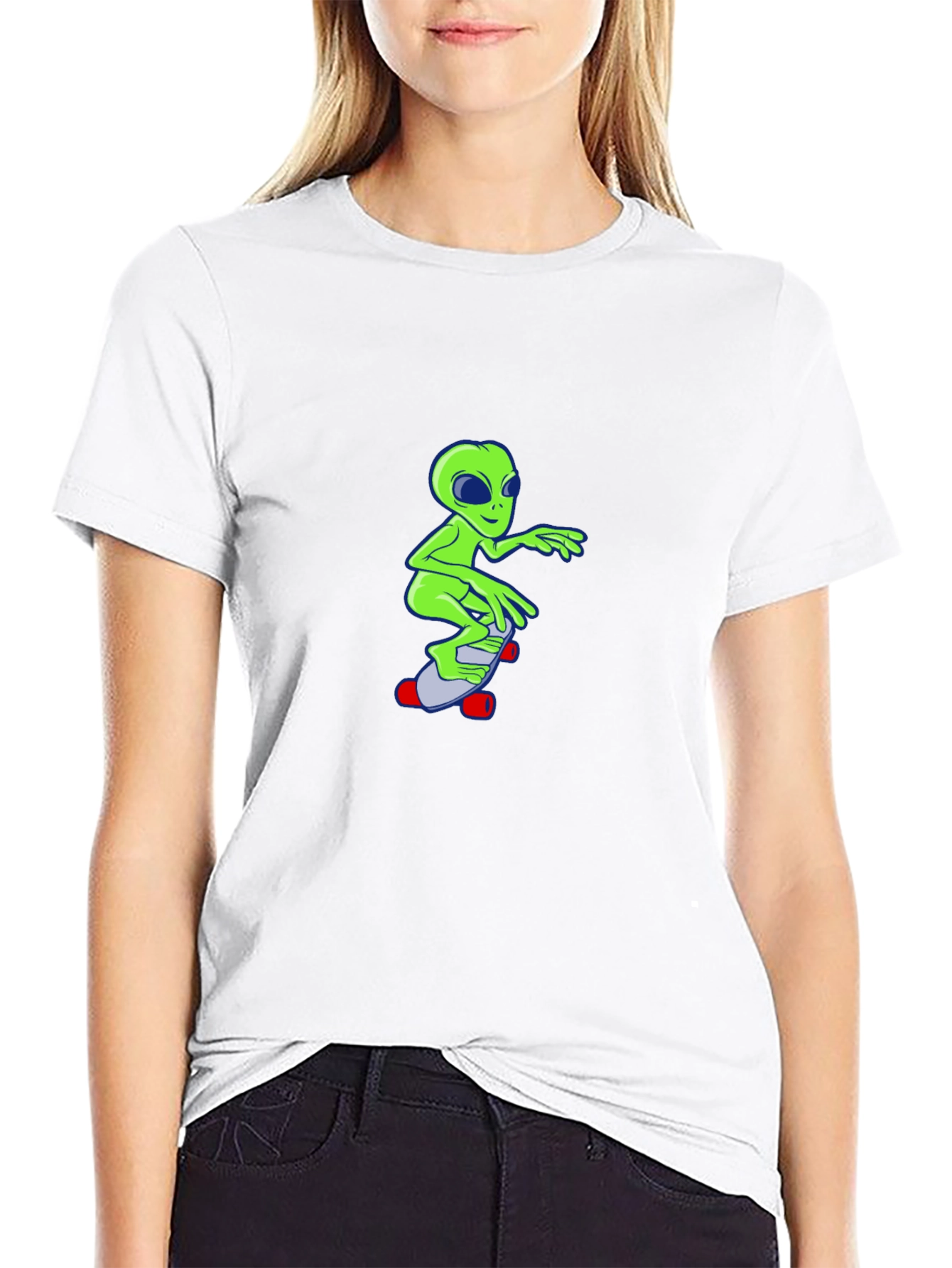 Alien Skateboard Graphic T-Shirt - Black