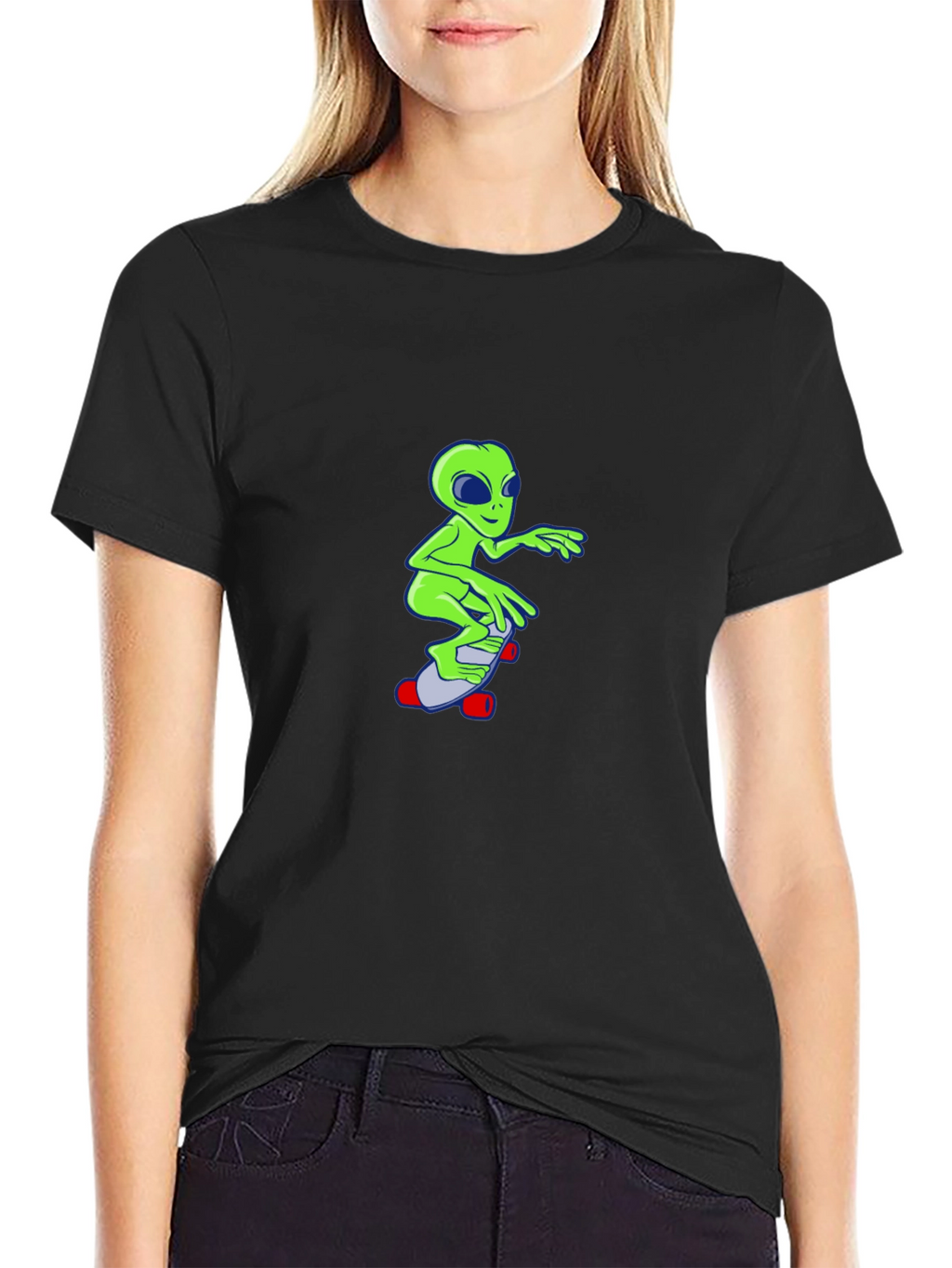 Alien Skateboard Graphic T-Shirt - Black
