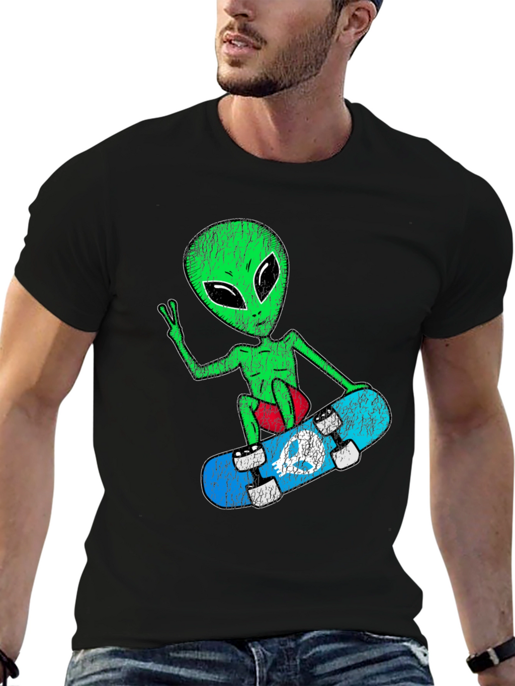Skateboarding Alien Graphic Tee - Retro Style