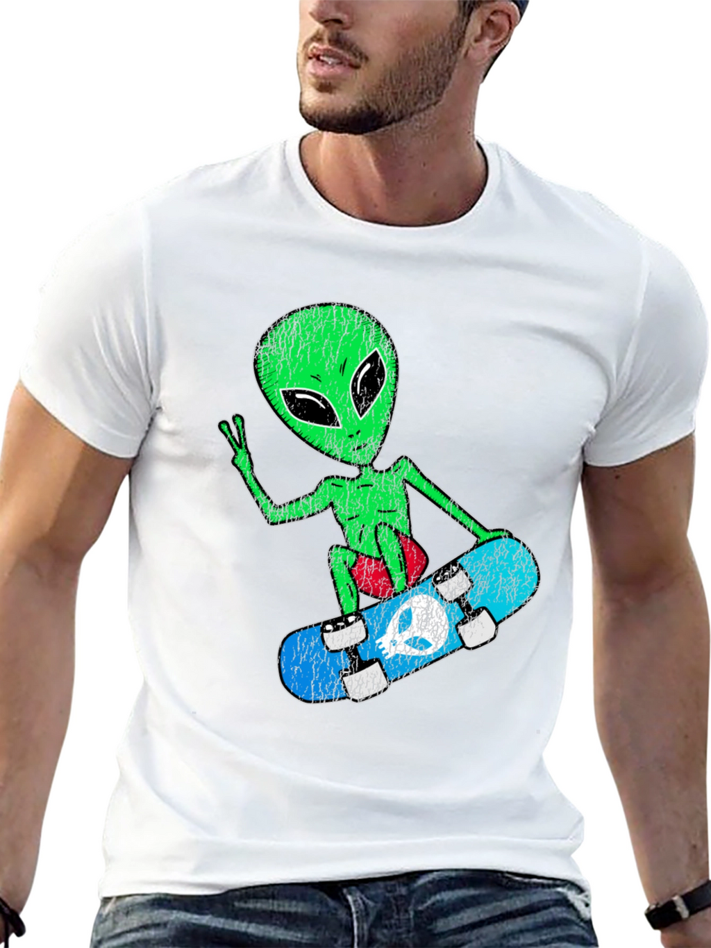 Skateboarding Alien Graphic Tee - Retro Style