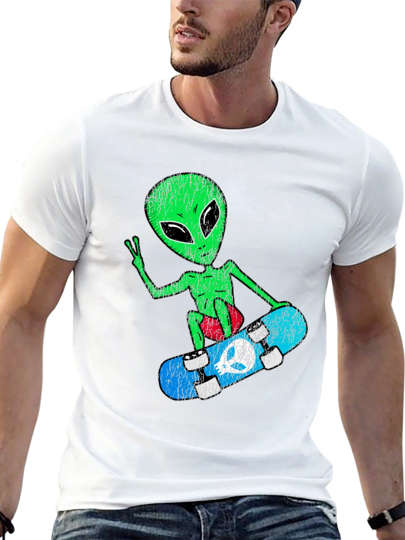 Skateboarding Alien Graphic Tee - Retro Style