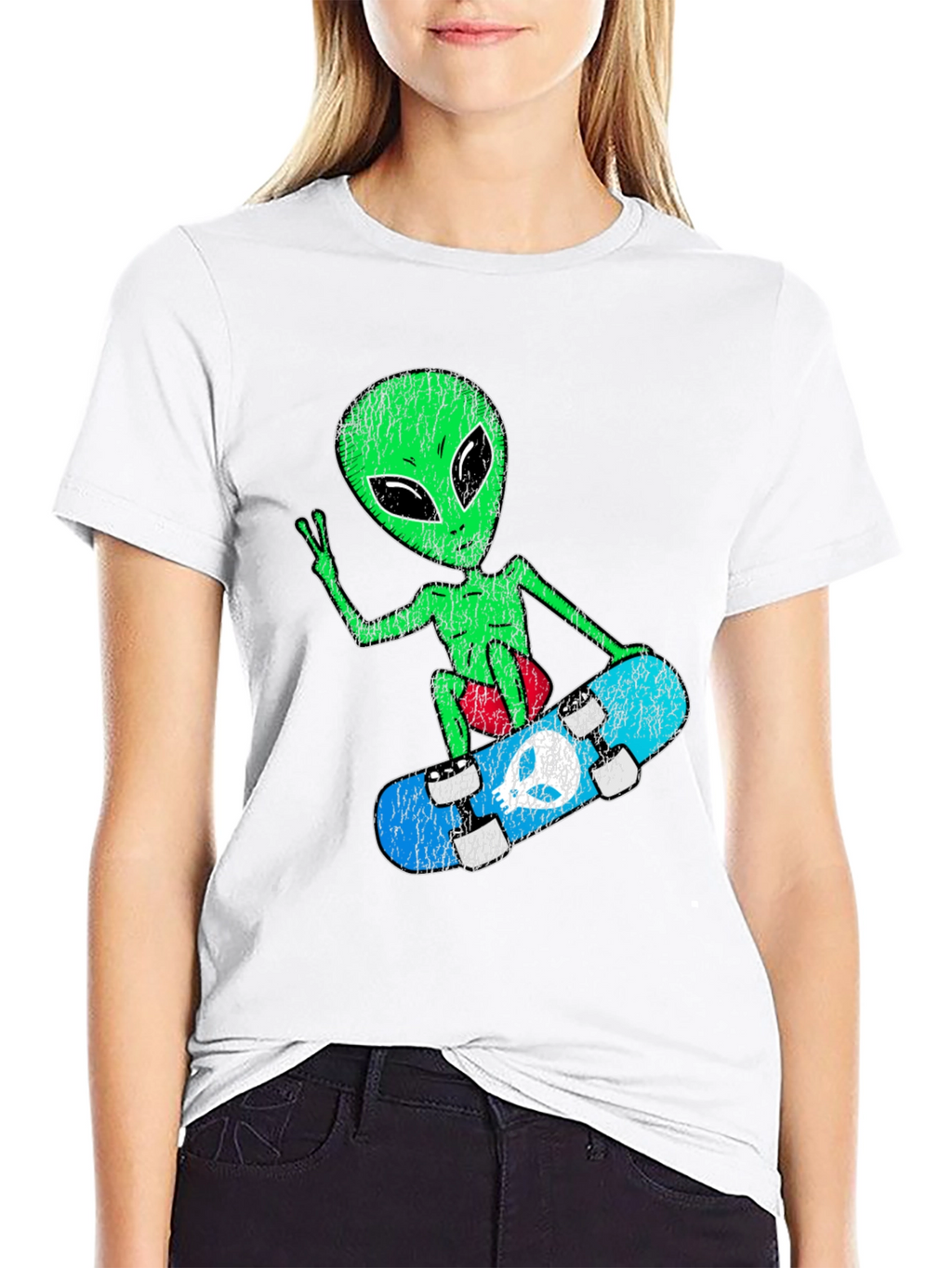 Skateboarding Alien Graphic Tee - Retro Style