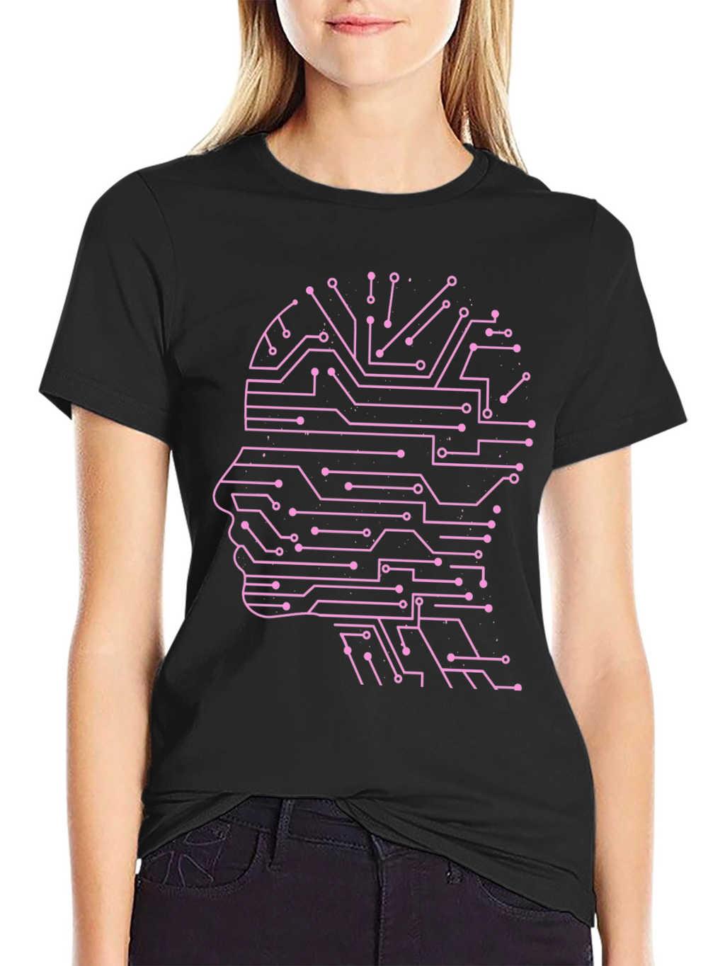 AI Mind Black T-Shirt - Circuit Brain Design