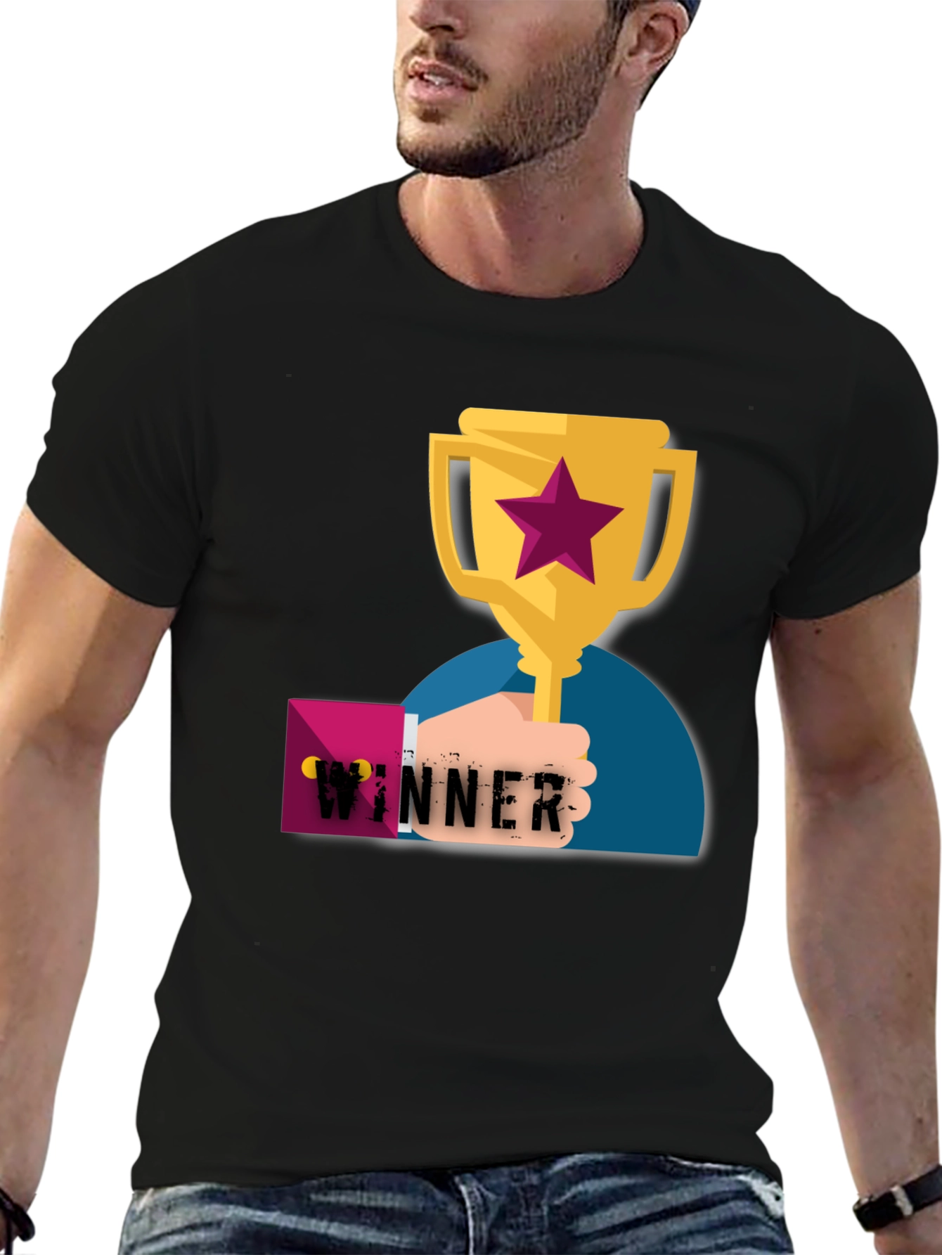 Winner Graphic Tee - Black Cotton T-Shirt