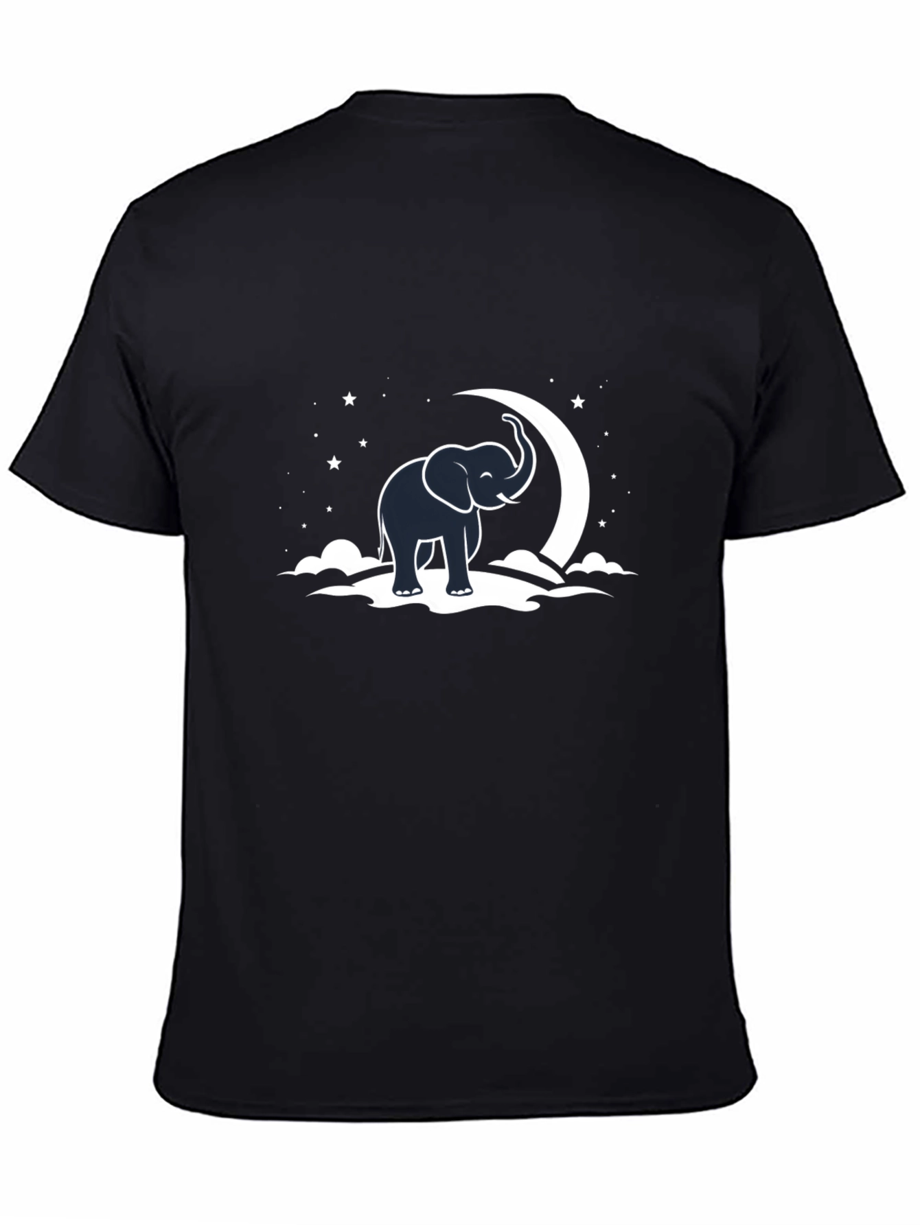 Elephant & Moon Graphic Tee - Black Cotton T-Shirt