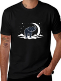 Elephant & Moon Graphic Tee - Black Cotton T-Shirt