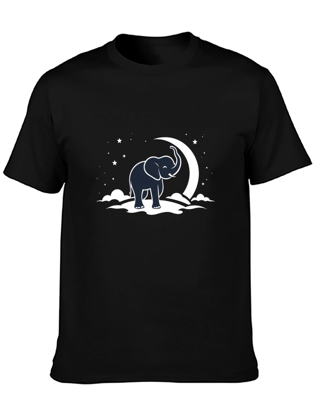 Elephant & Moon Graphic Tee - Black Cotton T-Shirt