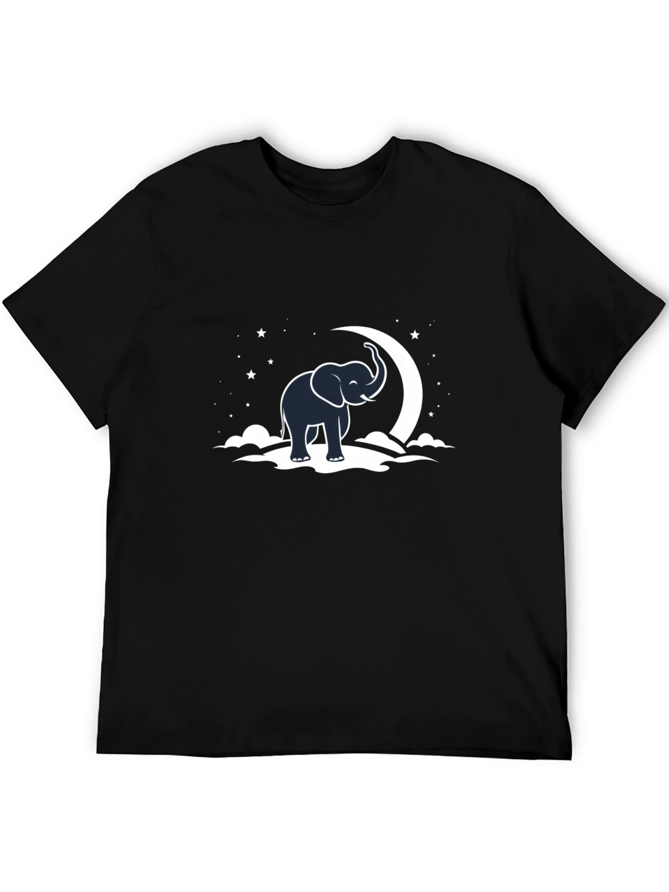 Elephant & Moon Graphic Tee - Black Cotton T-Shirt