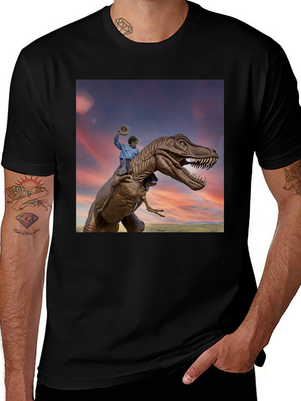 Dino Rider Graphic Tee - Black Cotton T-Shirt