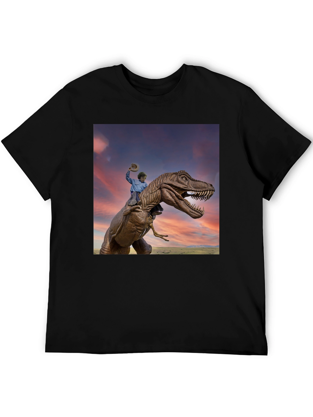 Dino Rider Graphic Tee - Black Cotton T-Shirt