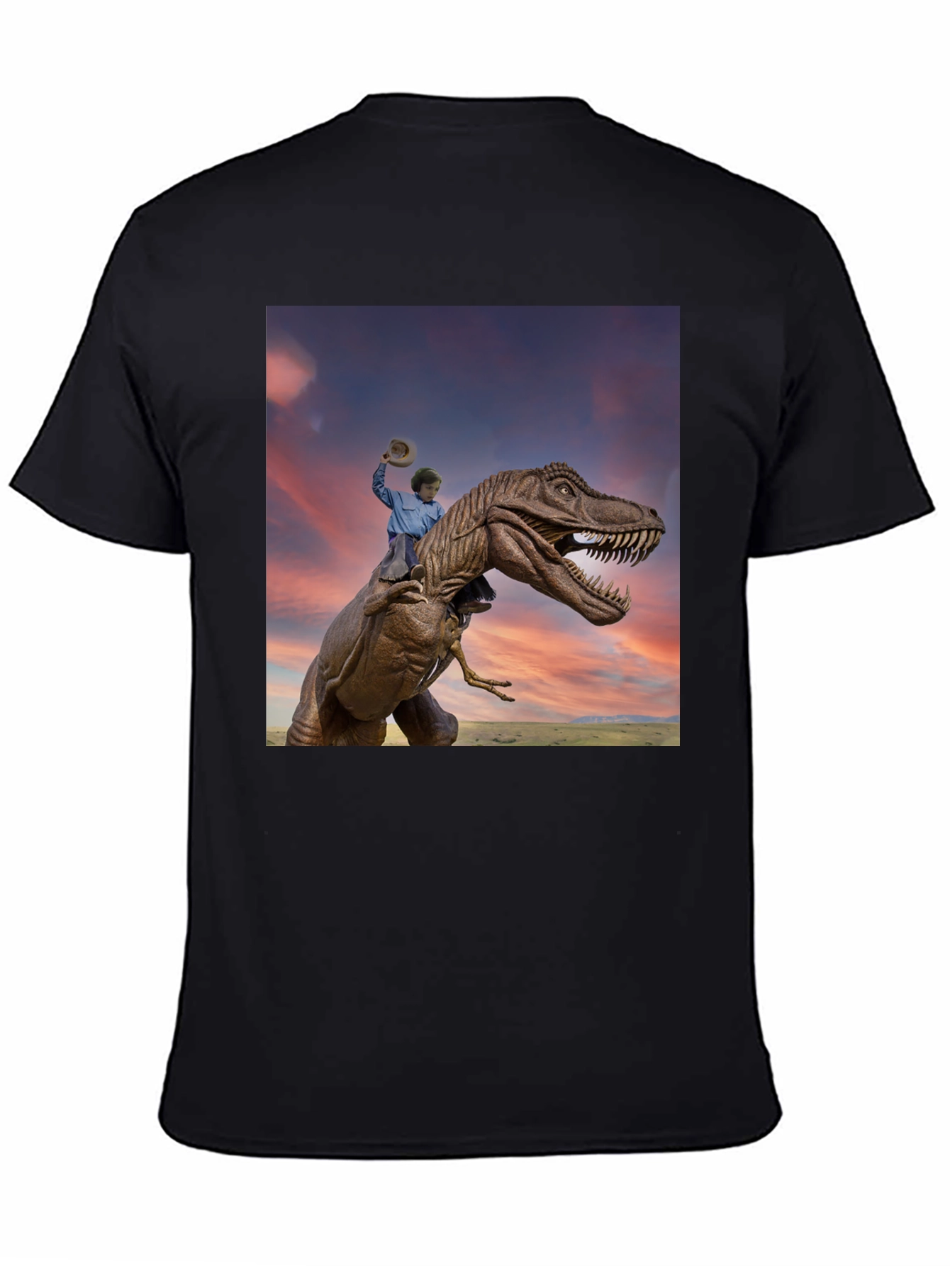 Dino Rider Graphic Tee - Black Cotton T-Shirt