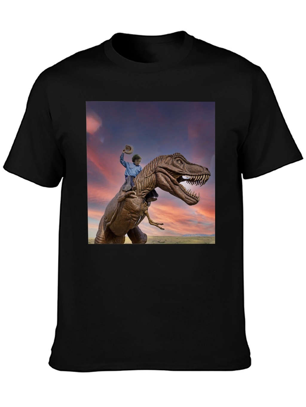 Dino Rider Graphic Tee - Black Cotton T-Shirt