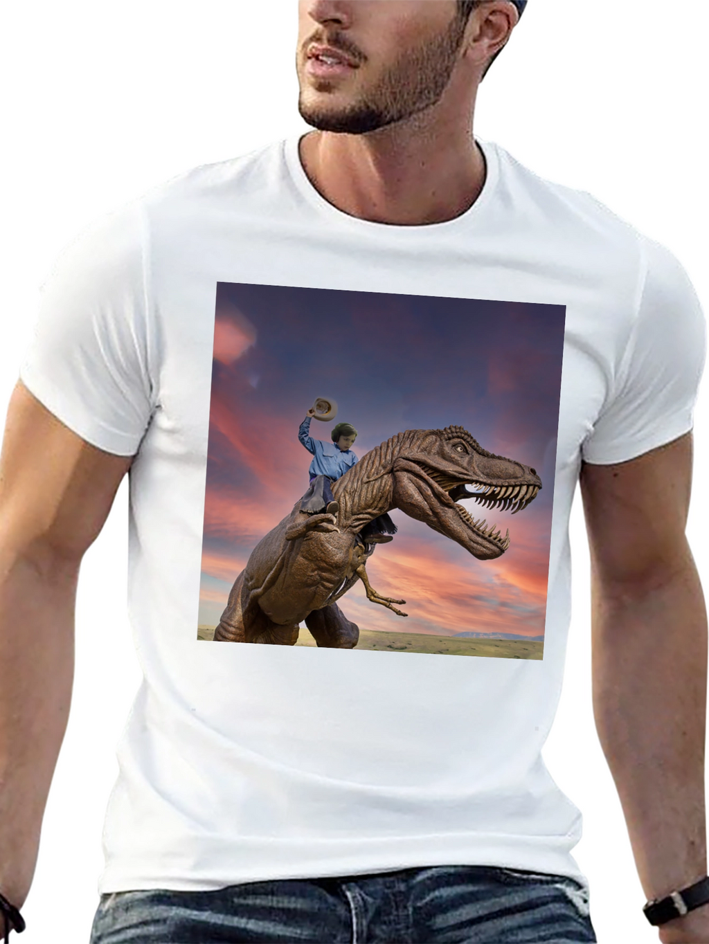 Dino Rider Graphic Tee - Black Cotton T-Shirt