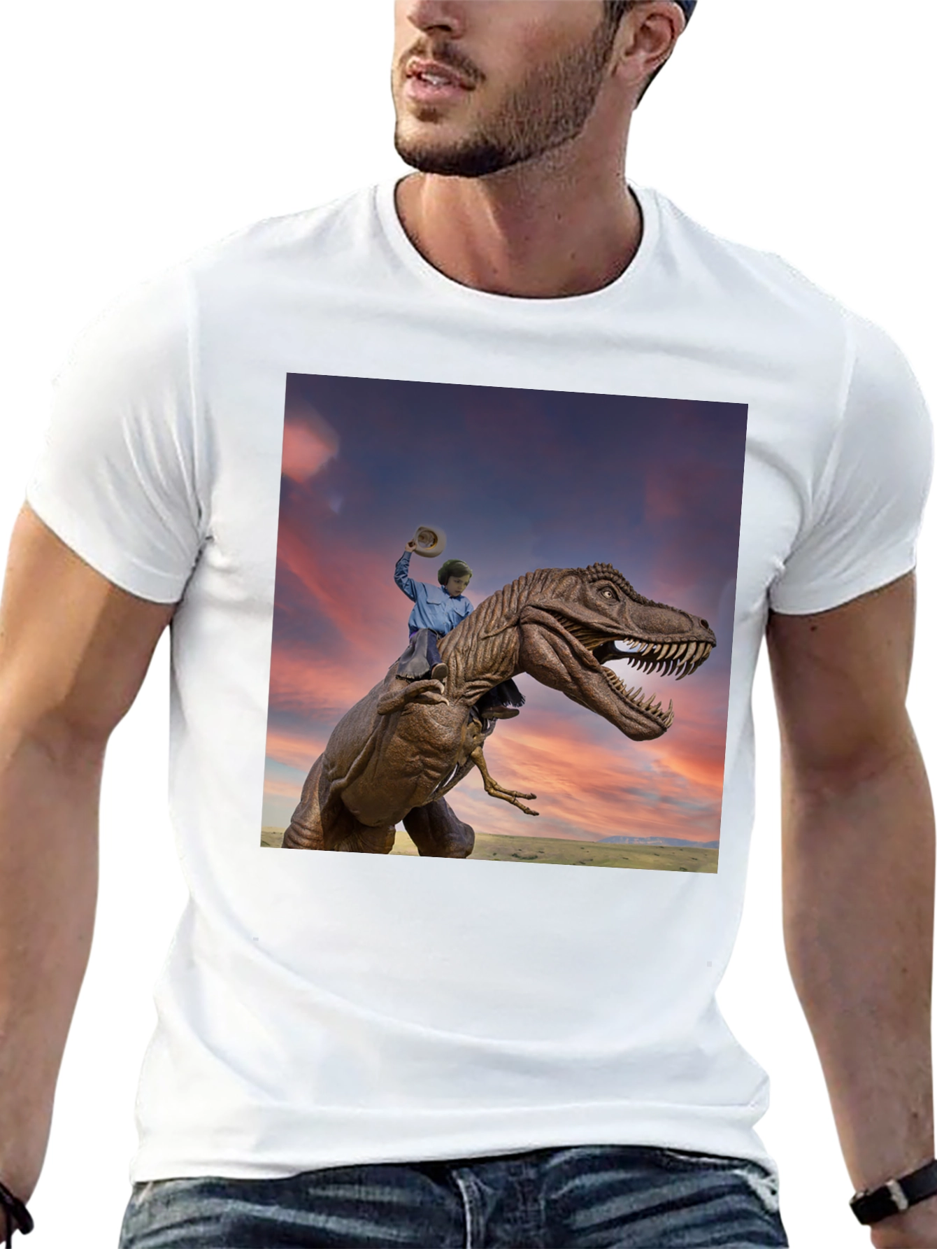 Dino Rider Graphic Tee - Black Cotton T-Shirt