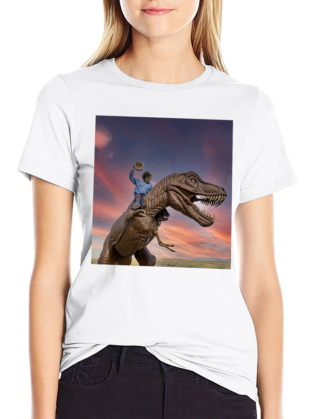 Dino Rider Graphic Tee - Black Cotton T-Shirt