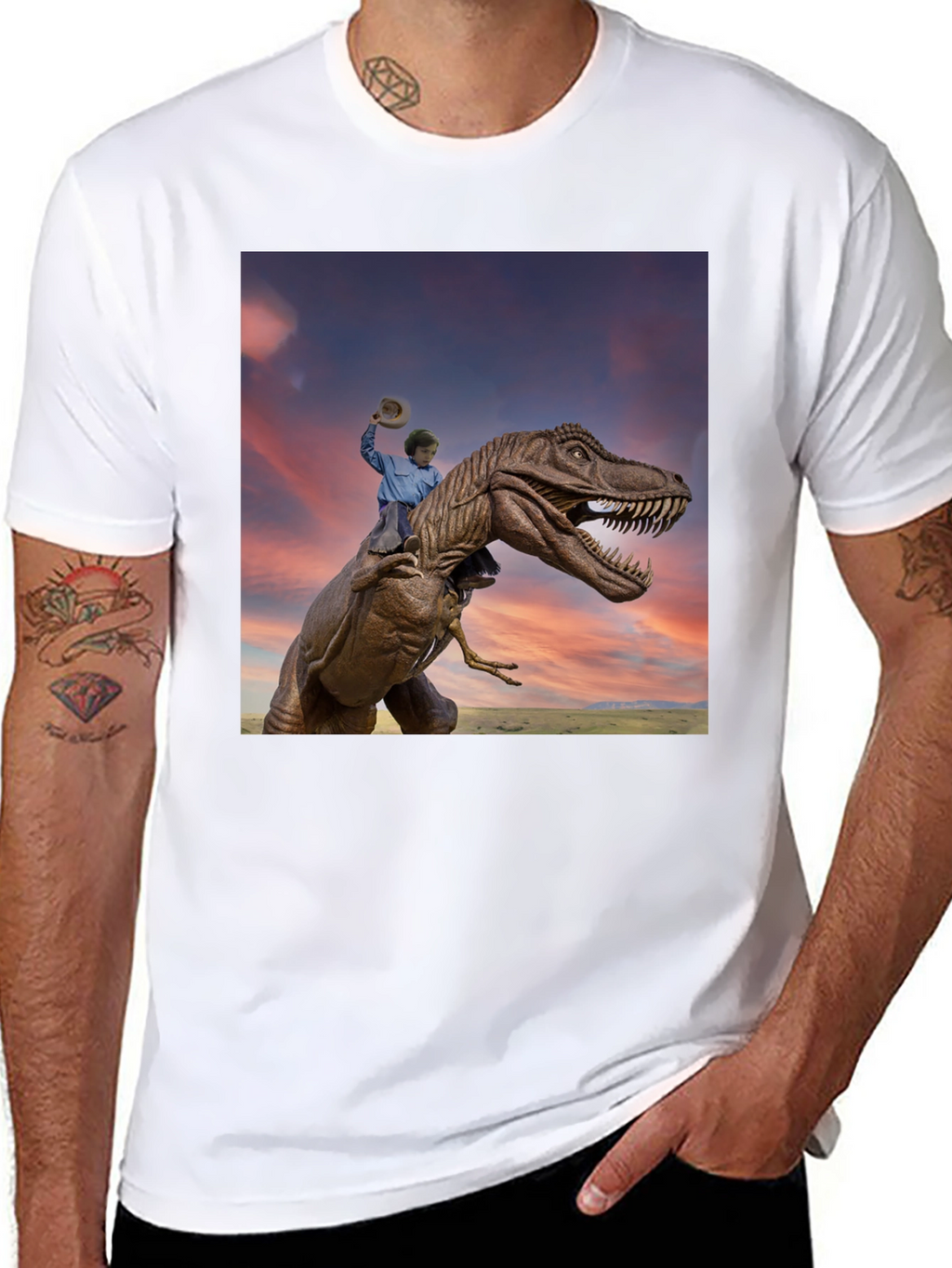 Dino Rider Graphic Tee - Black Cotton T-Shirt
