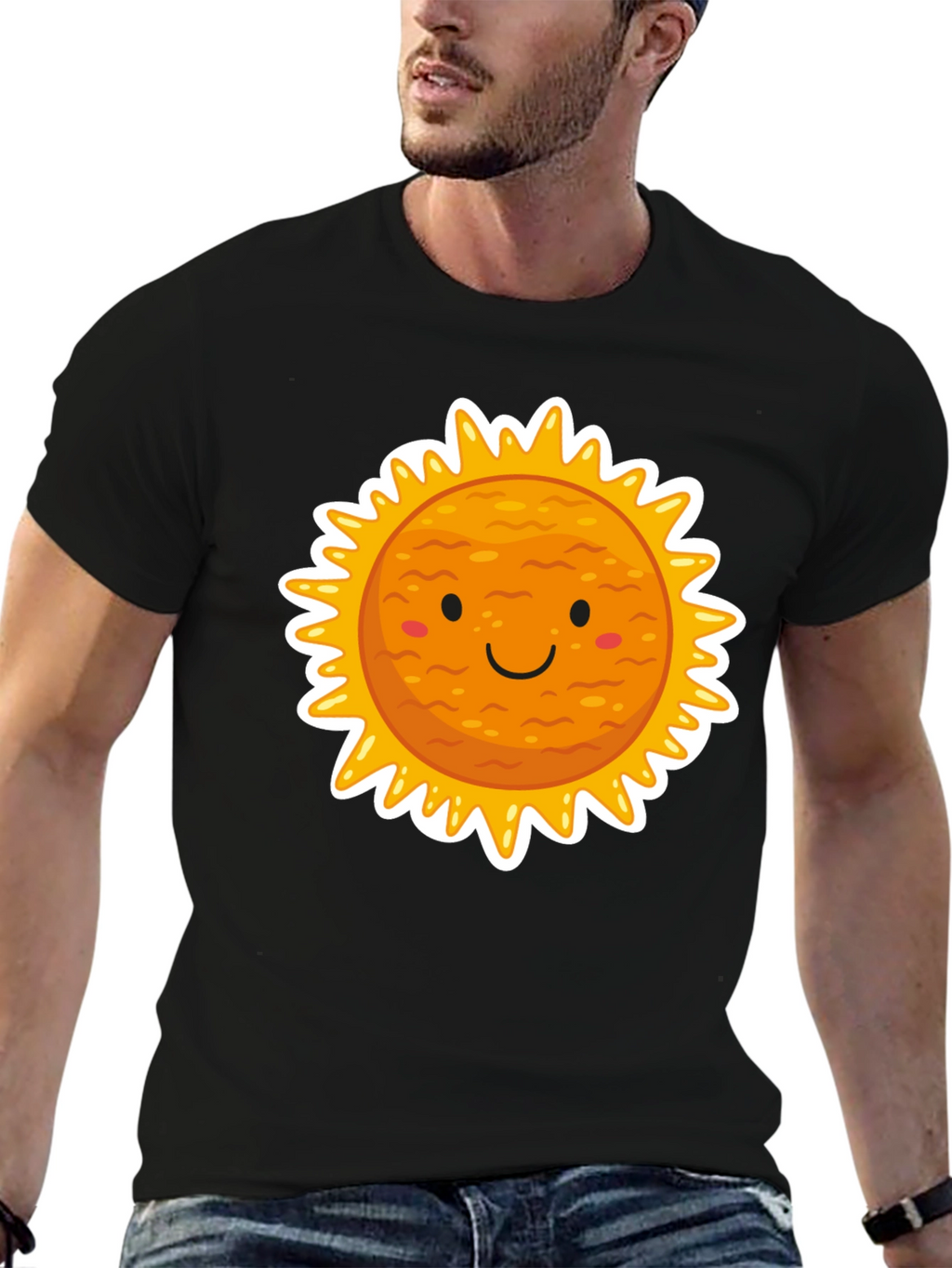 Smiling Sun Graphic Black T-Shirt