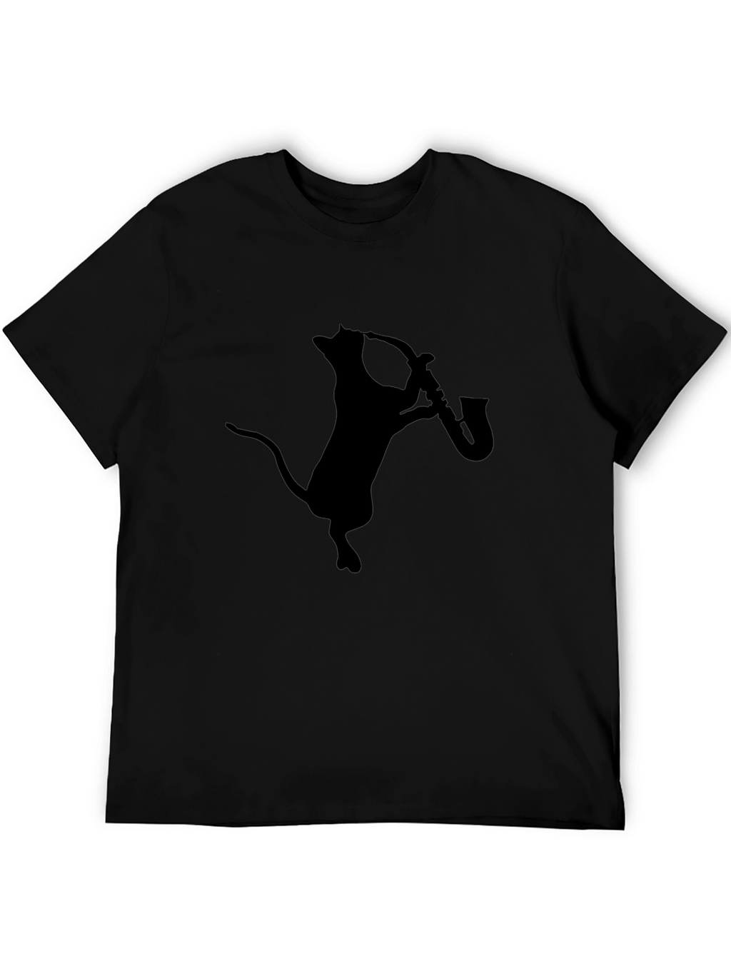 Cat Playing Saxophone Black Graphic Tee