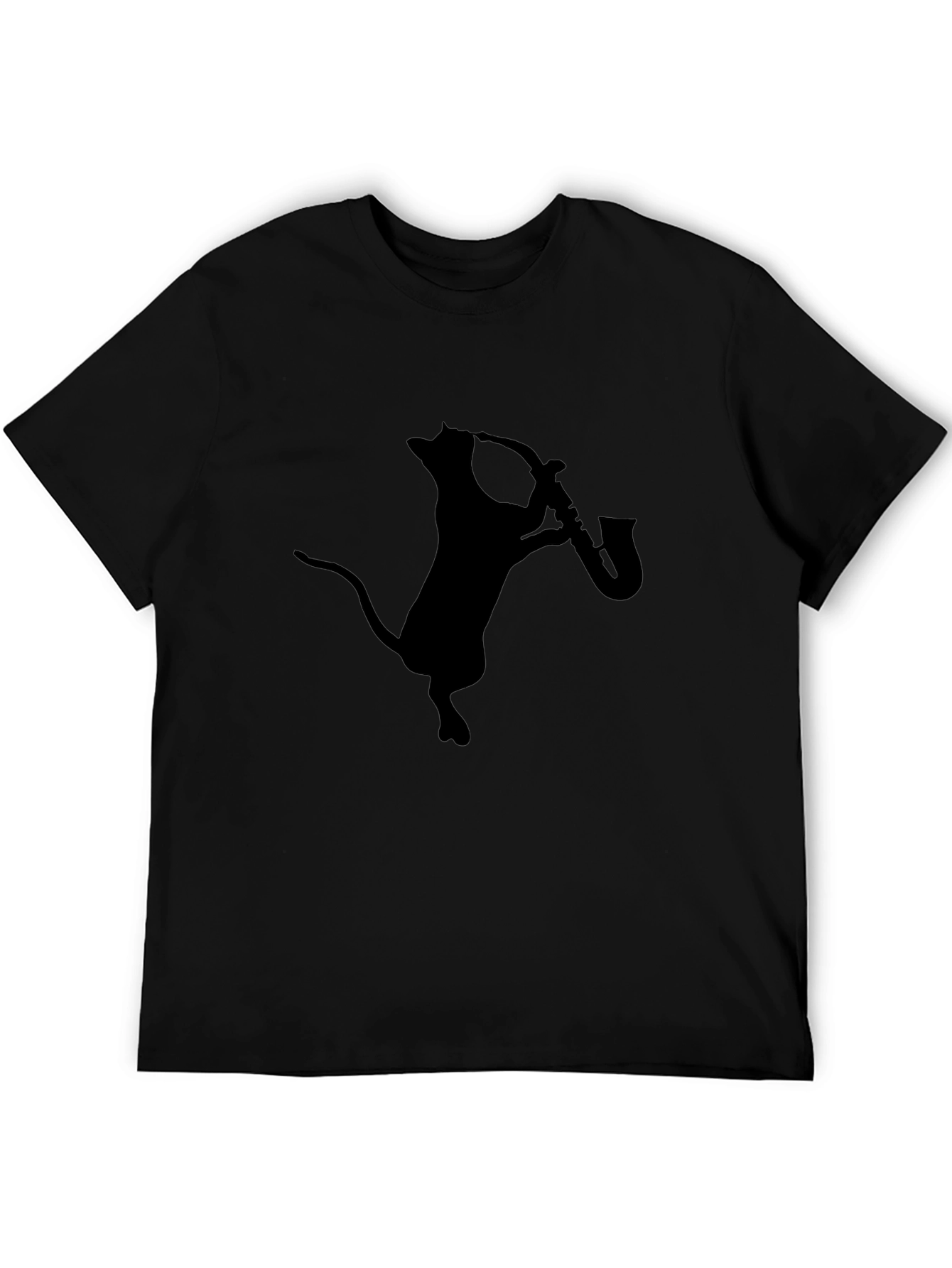 Cat Playing Saxophone Black Graphic Tee