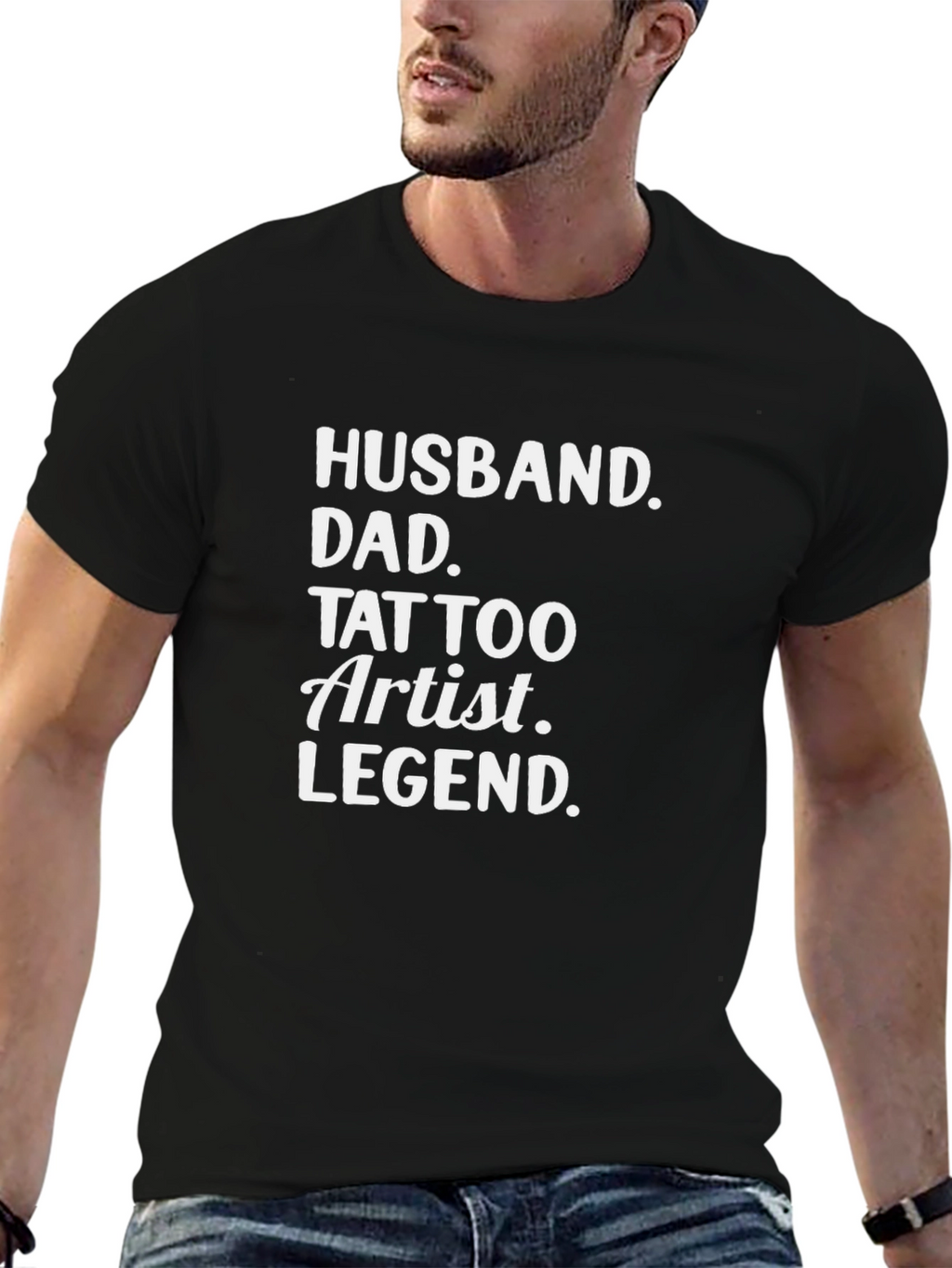 Husband Dad Tattoo Artist Legend Black T-Shirt