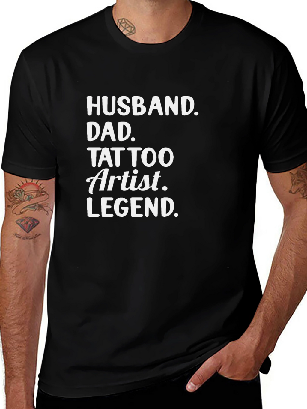 Husband Dad Tattoo Artist Legend Black T-Shirt