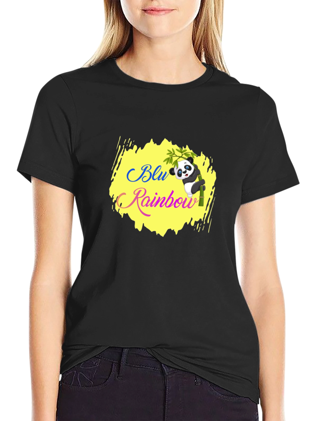 Blu Rainbow Panda T-Shirt - Black