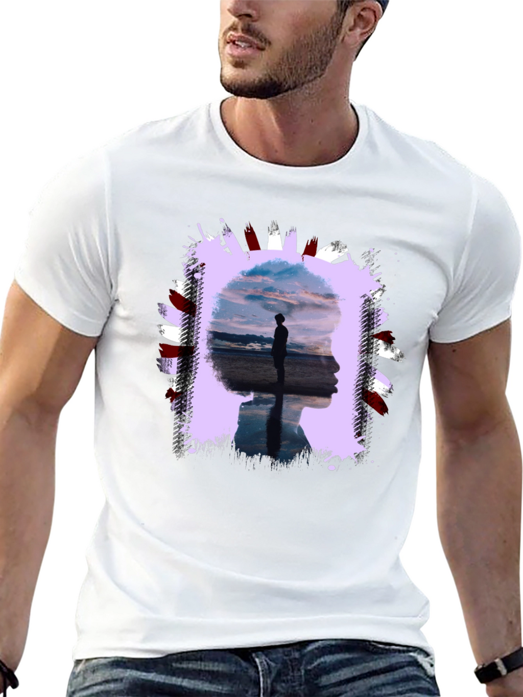 Abstract Silhouette Graphic Tee - Black