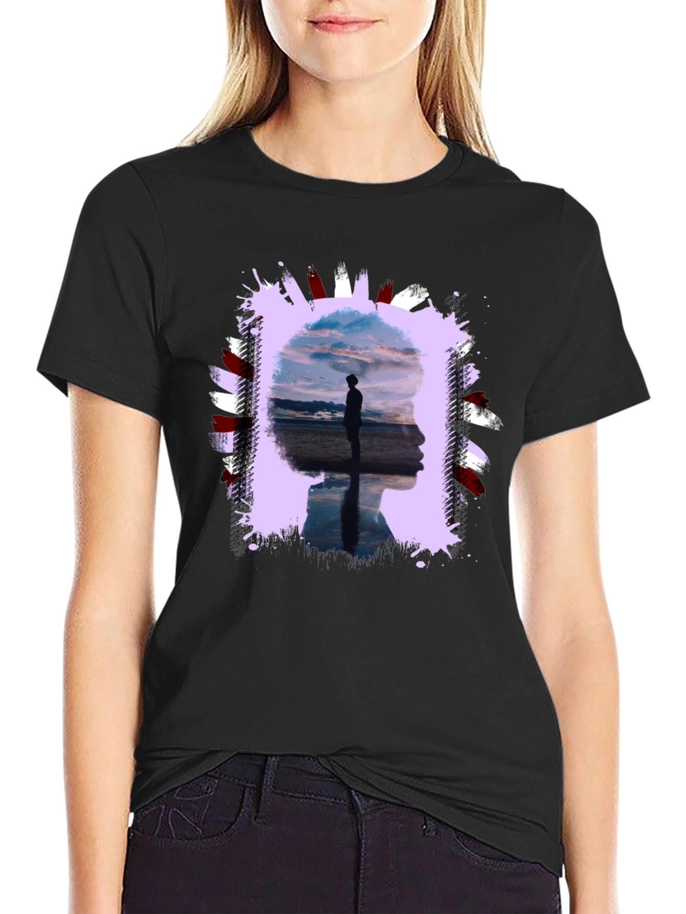 Abstract Silhouette Graphic Tee - Black
