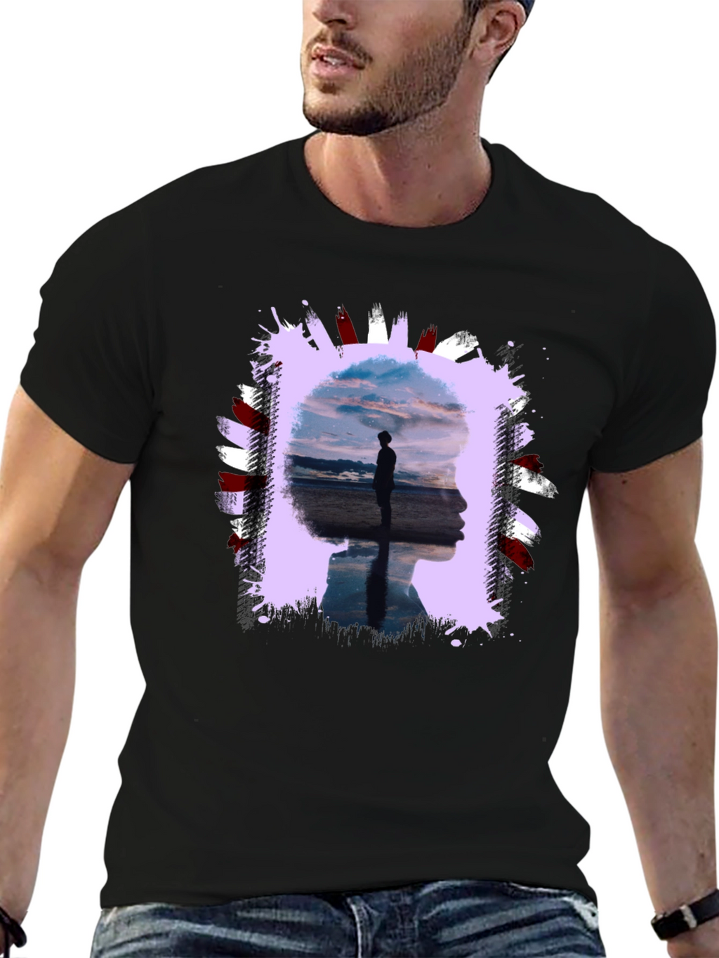 Abstract Silhouette Graphic Tee - Black