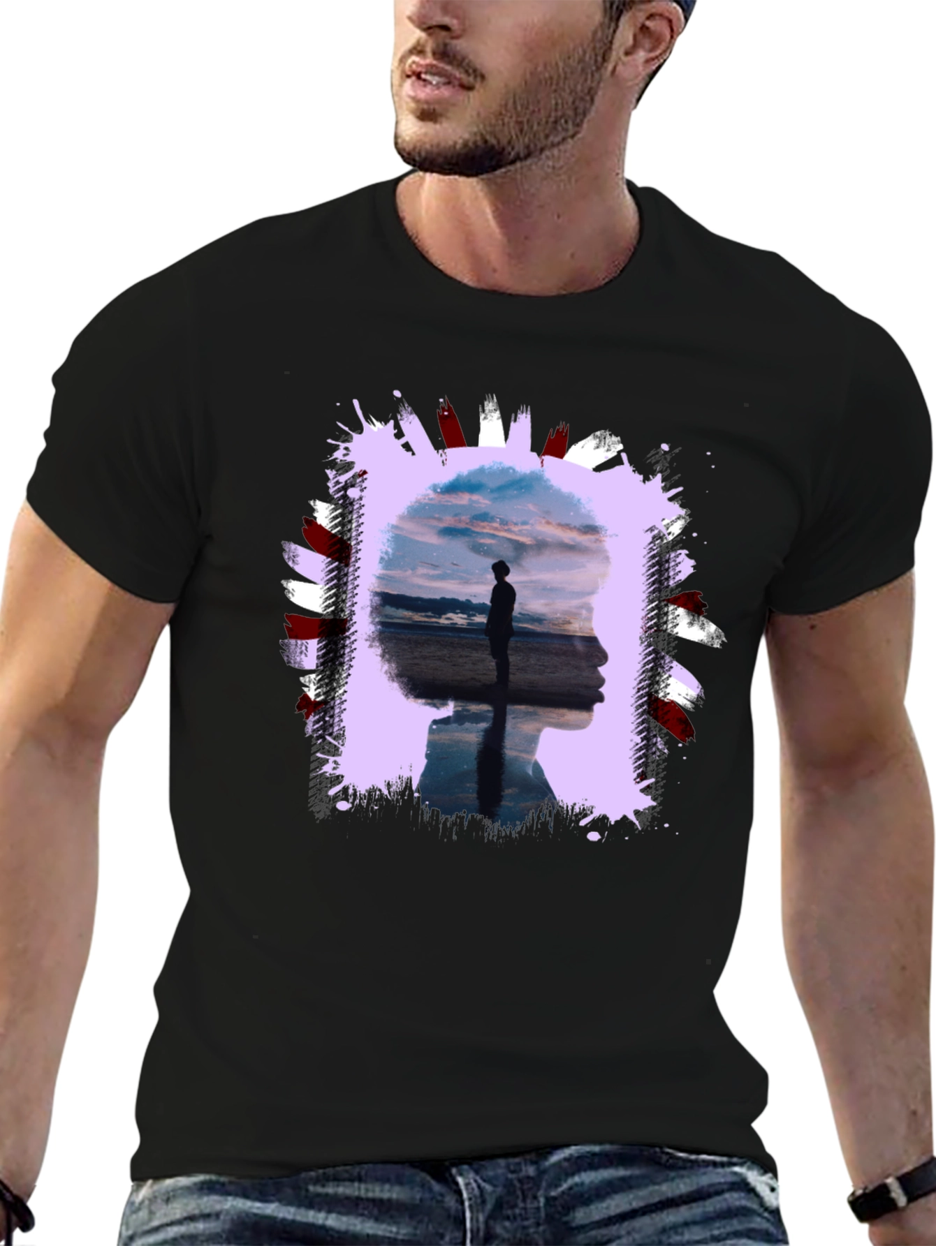 Abstract Silhouette Graphic Tee - Black