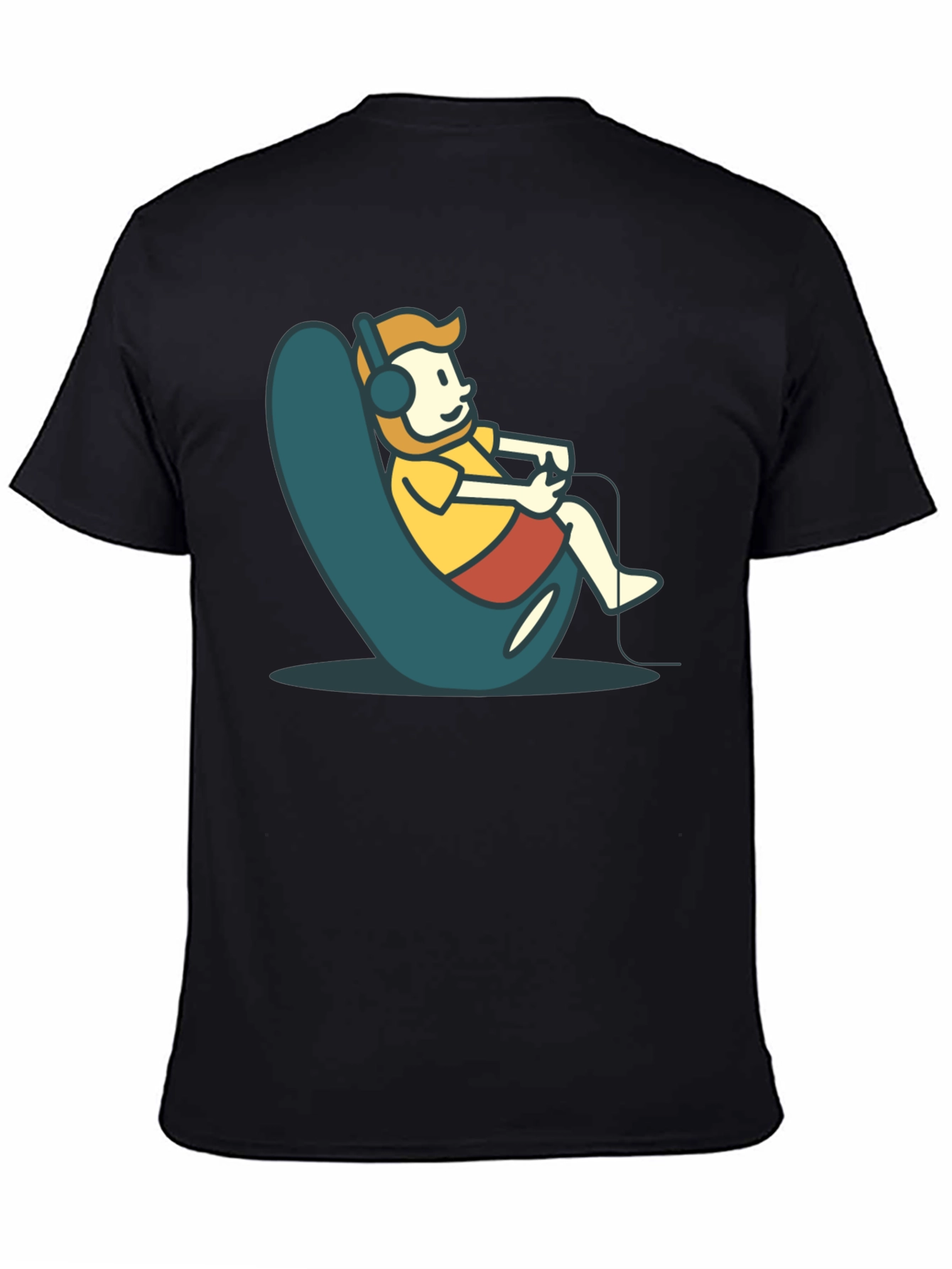 Gamer Cartoon Graphic Tee - Black Cotton Comfort