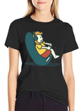 Gamer Cartoon Graphic Tee - Black Cotton Comfort