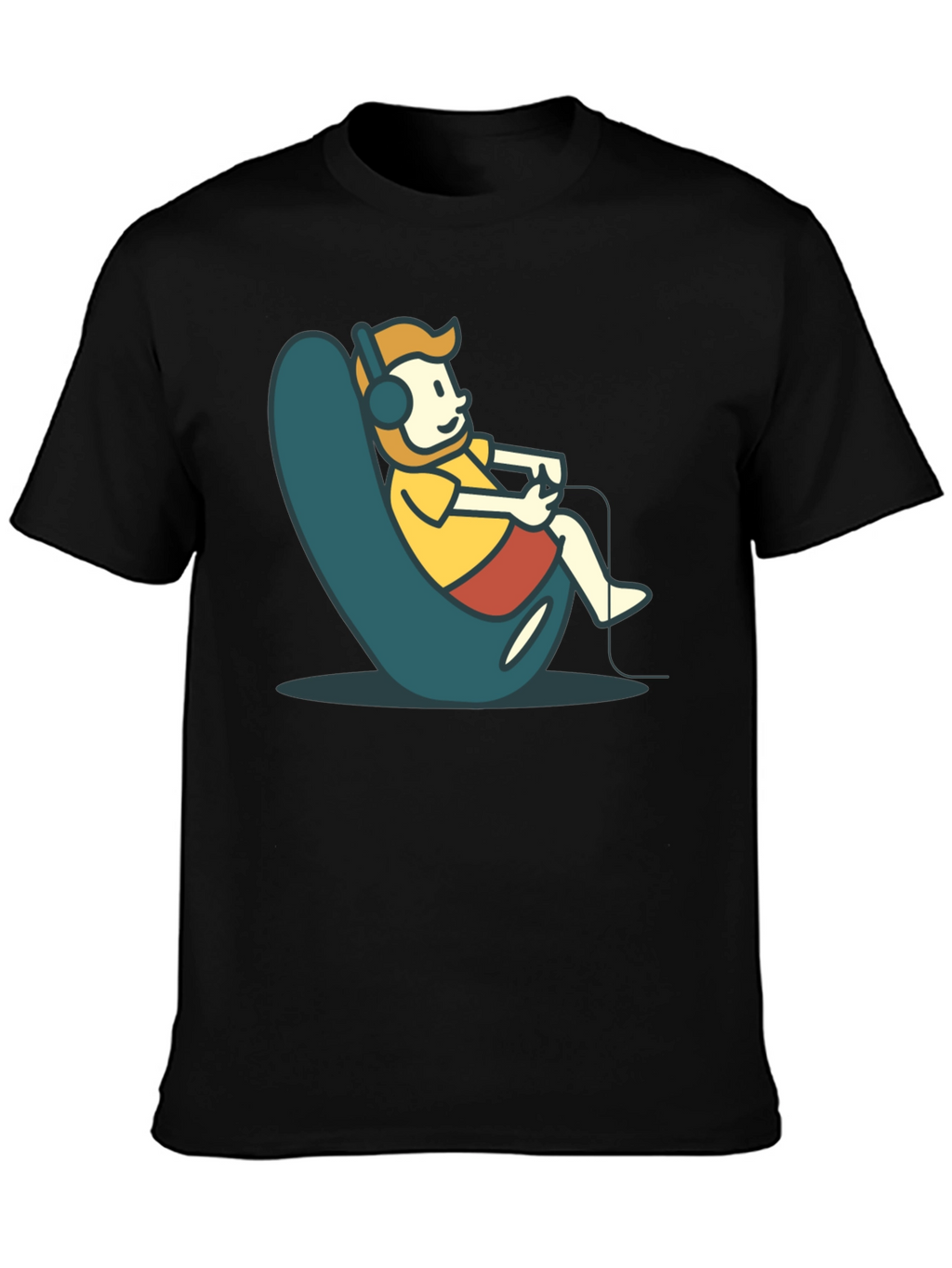 Gamer Cartoon Graphic Tee - Black Cotton Comfort