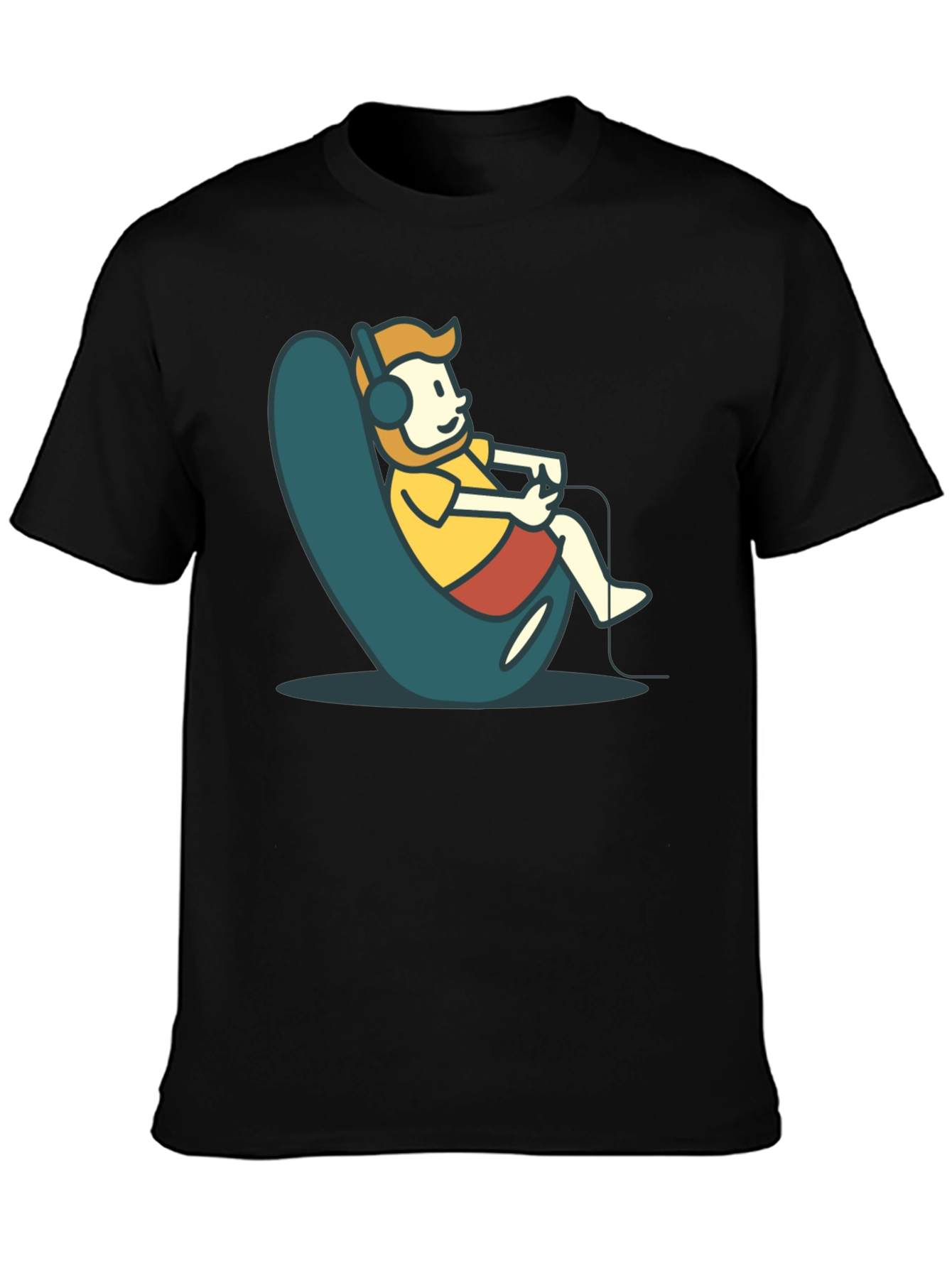 Gamer Cartoon Graphic Tee - Black Cotton Comfort