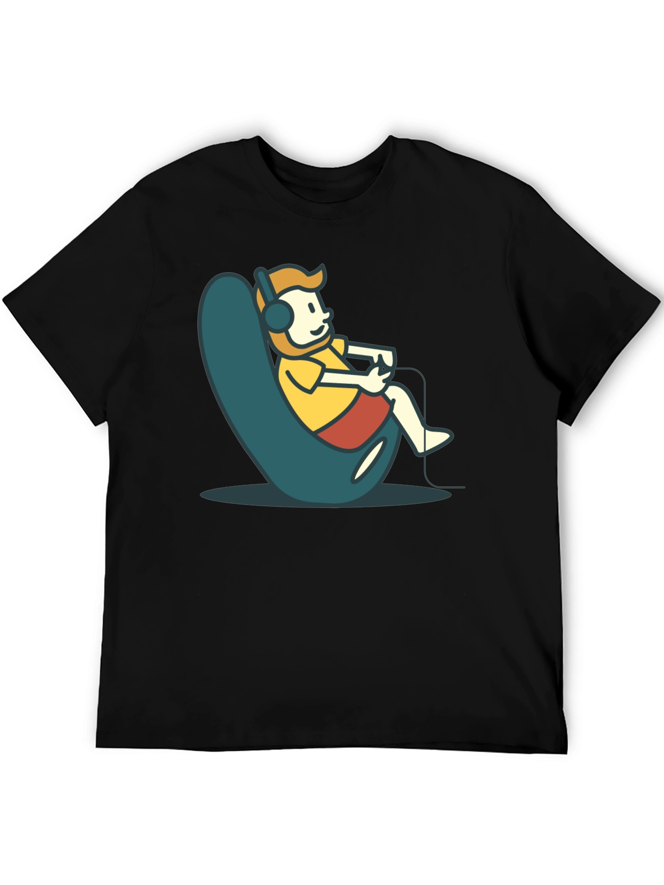 Gamer Cartoon Graphic Tee - Black Cotton Comfort
