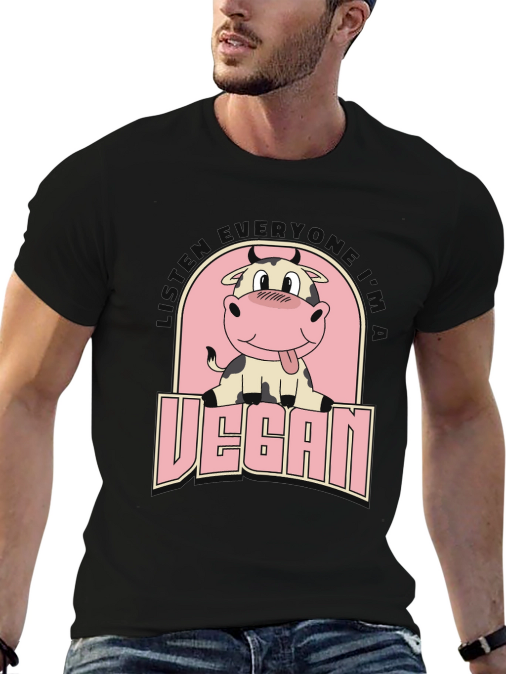 Vegan Cow Graphic Tee - Unisex Black T-Shirt
