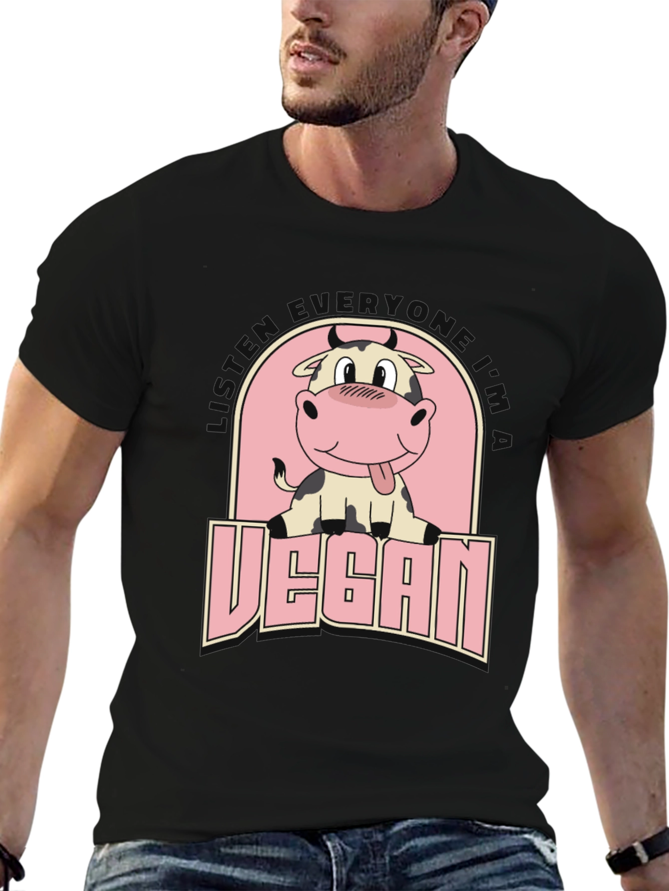 Vegan Cow Graphic Tee - Unisex Black T-Shirt