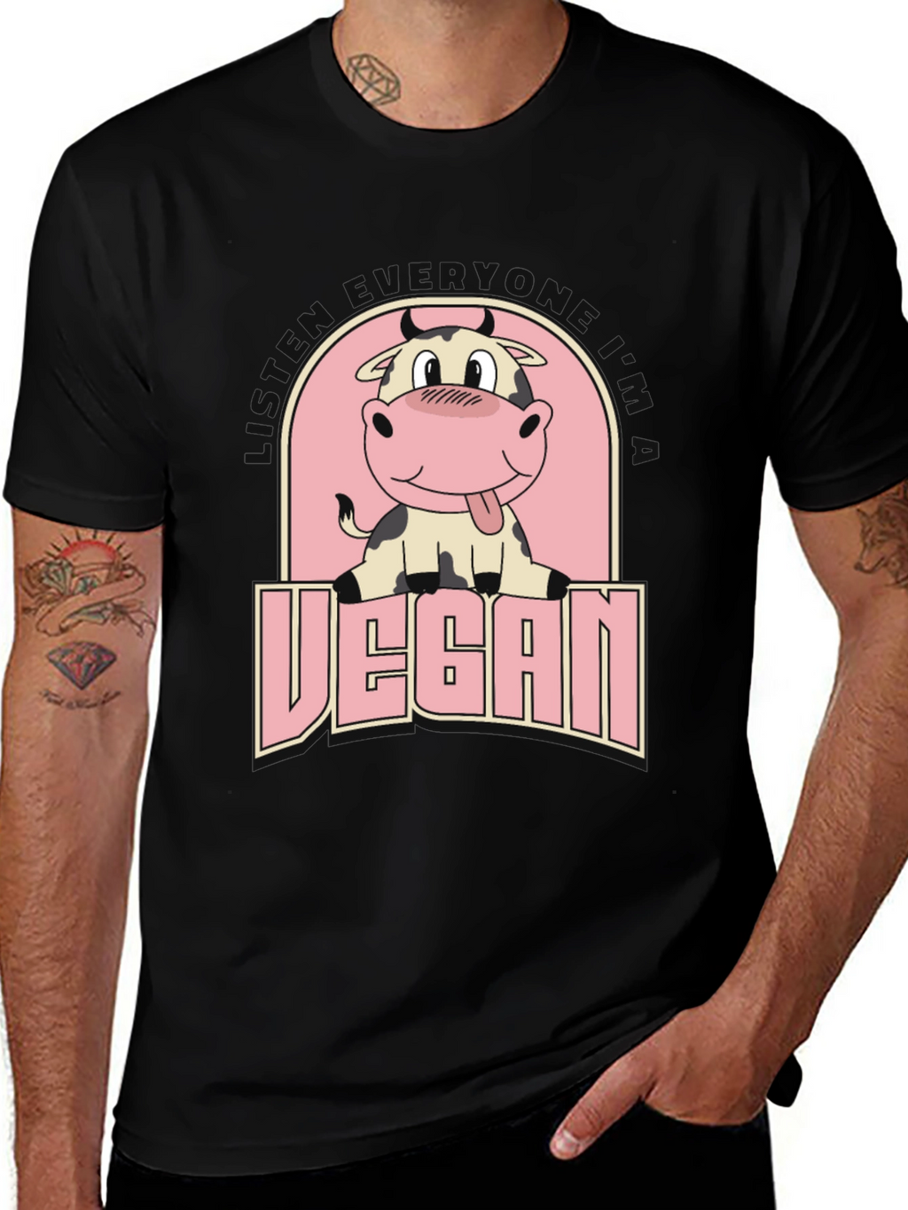 Vegan Cow Graphic Tee - Unisex Black T-Shirt