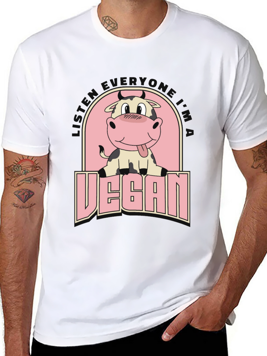Vegan Cow Graphic Tee - Unisex Black T-Shirt
