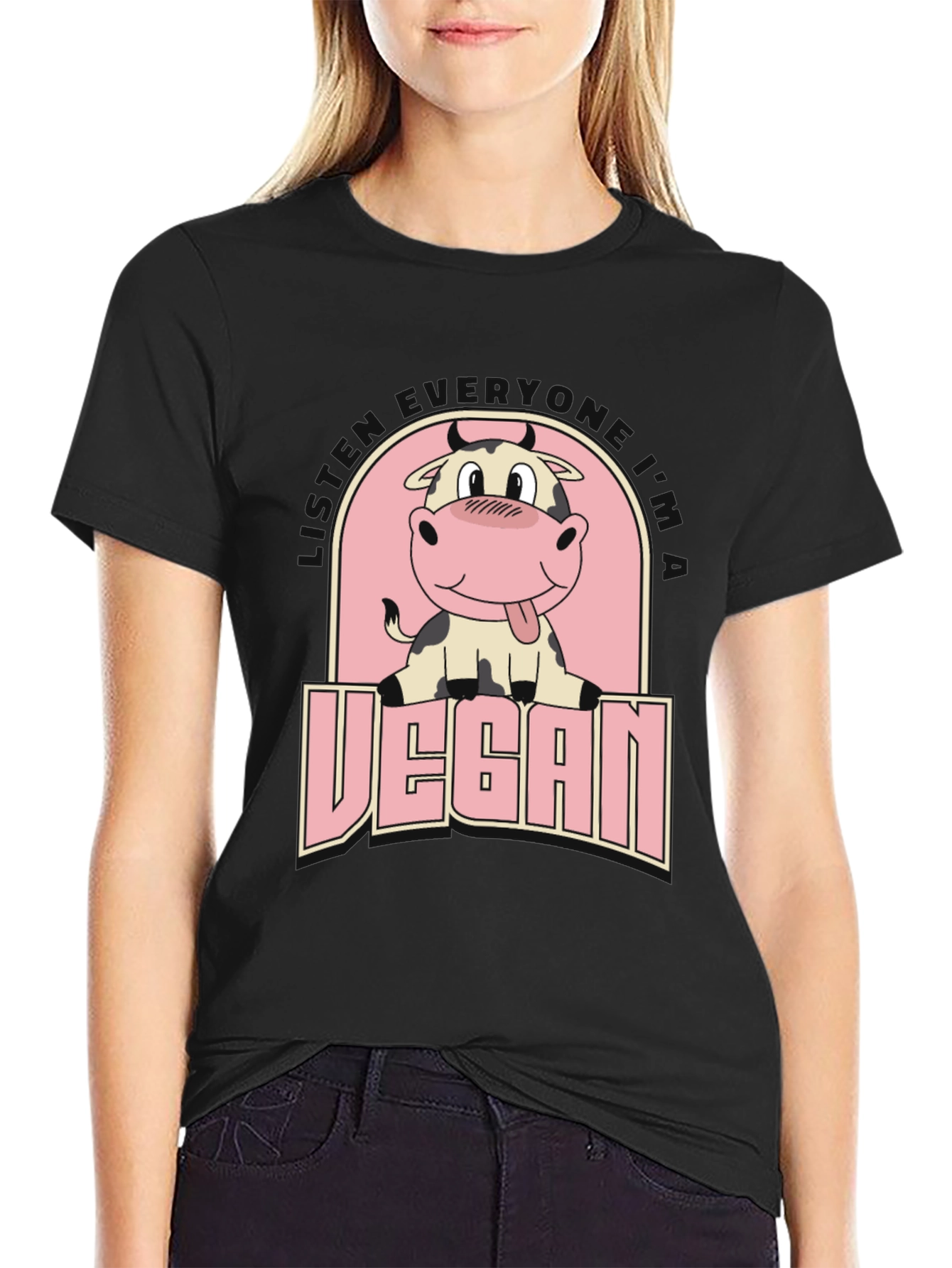 Vegan Cow Graphic Tee - Unisex Black T-Shirt