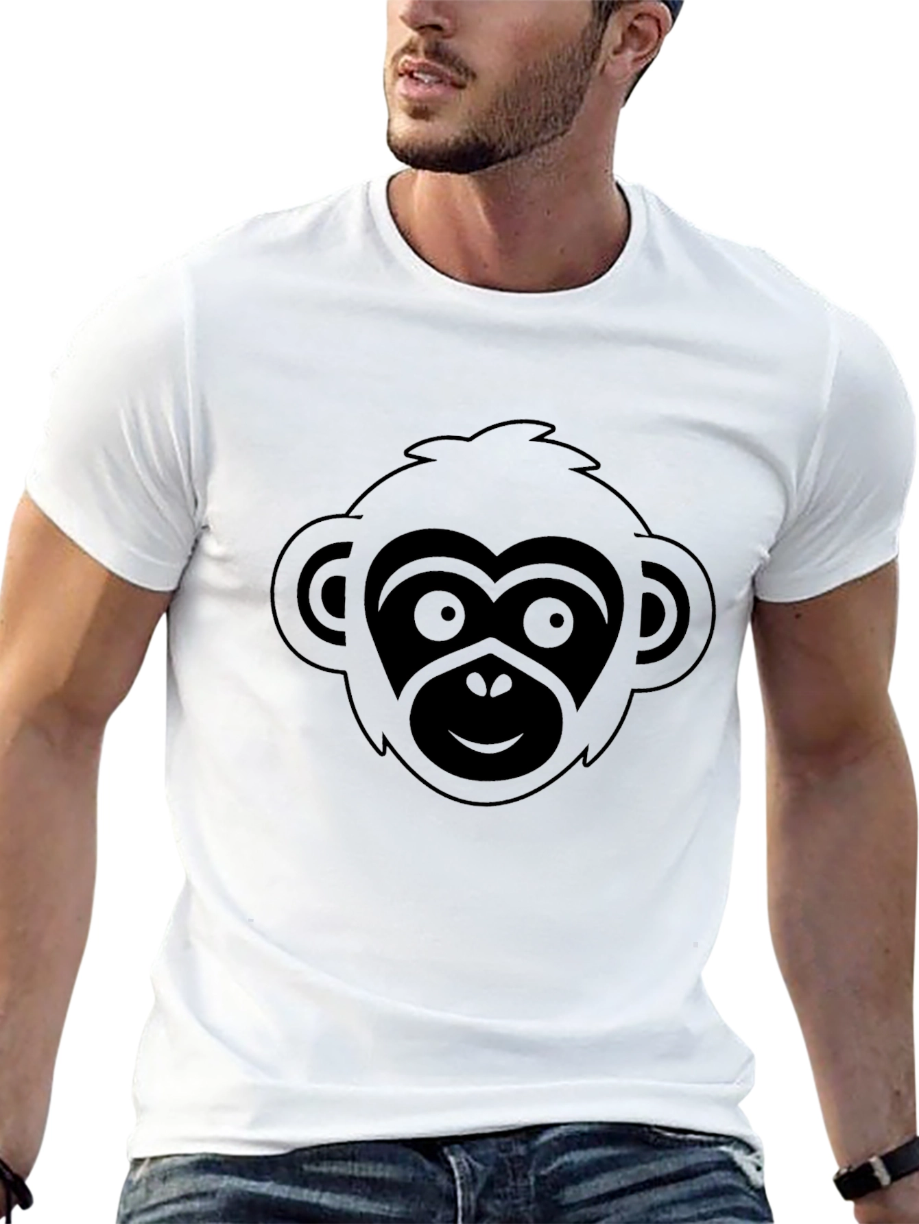 Monkey Graphic Black T-Shirt Short Sleeve Crew Neck