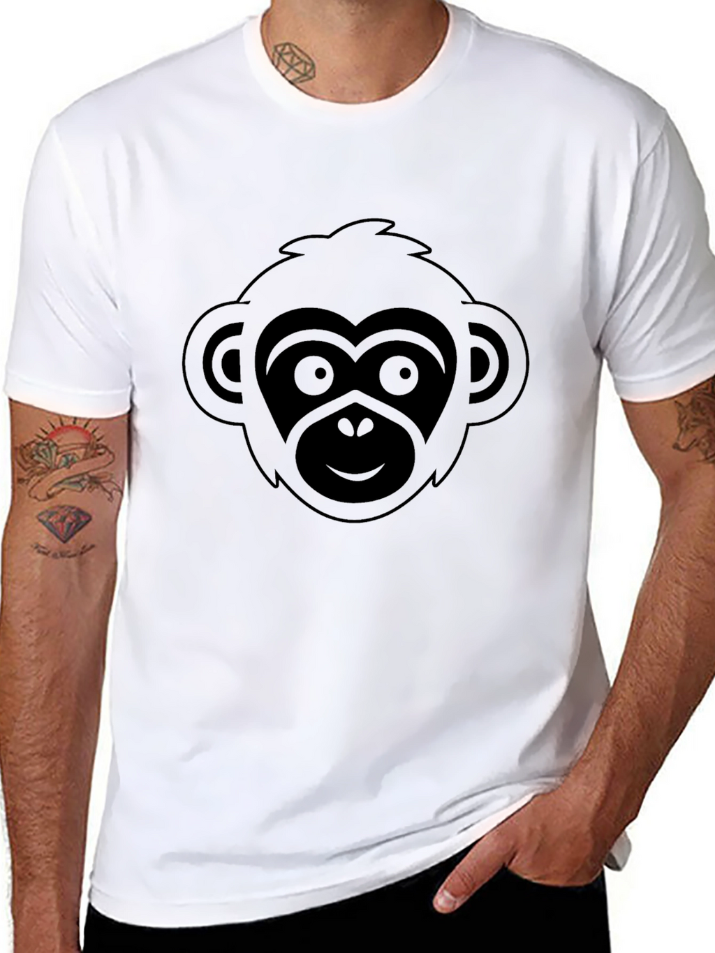 Monkey Graphic Black T-Shirt Short Sleeve Crew Neck