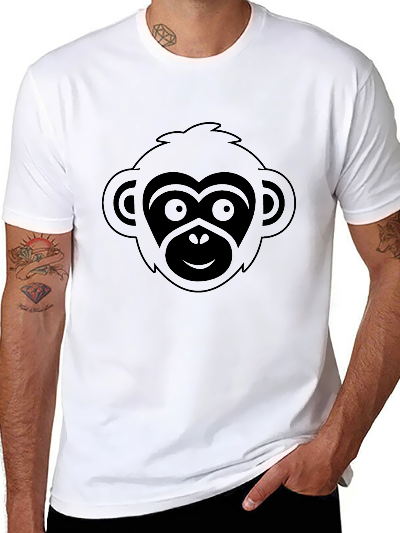 Monkey Graphic Black T-Shirt Short Sleeve Crew Neck