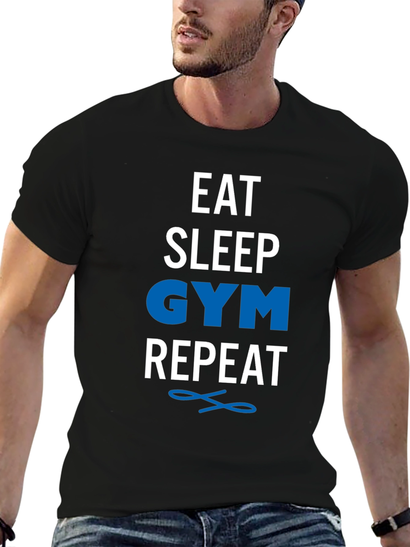 Eat Sleep Gym Repeat Black Graphic T-Shirt