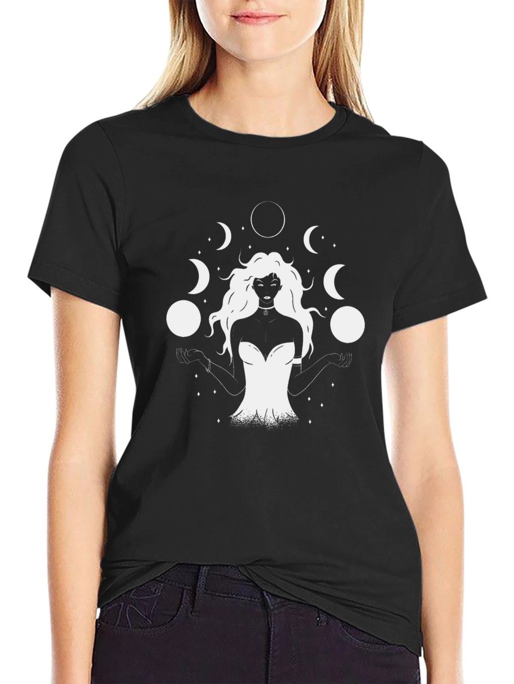 Mystic Moon Goddess Graphic T-Shirt - Black
