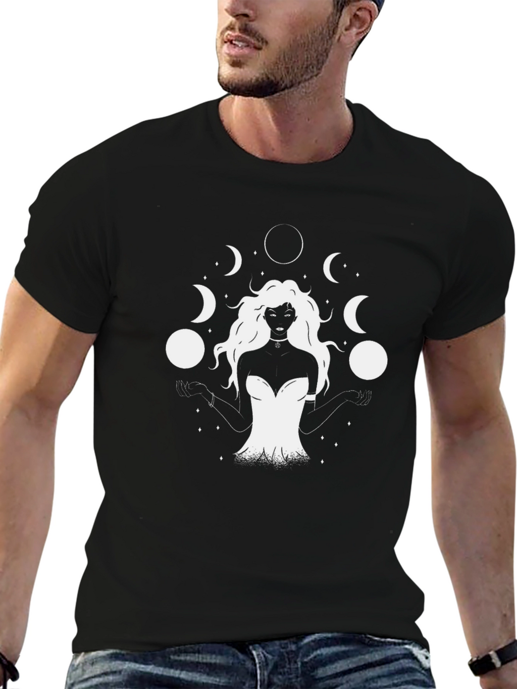 Mystic Moon Goddess Graphic T-Shirt - Black