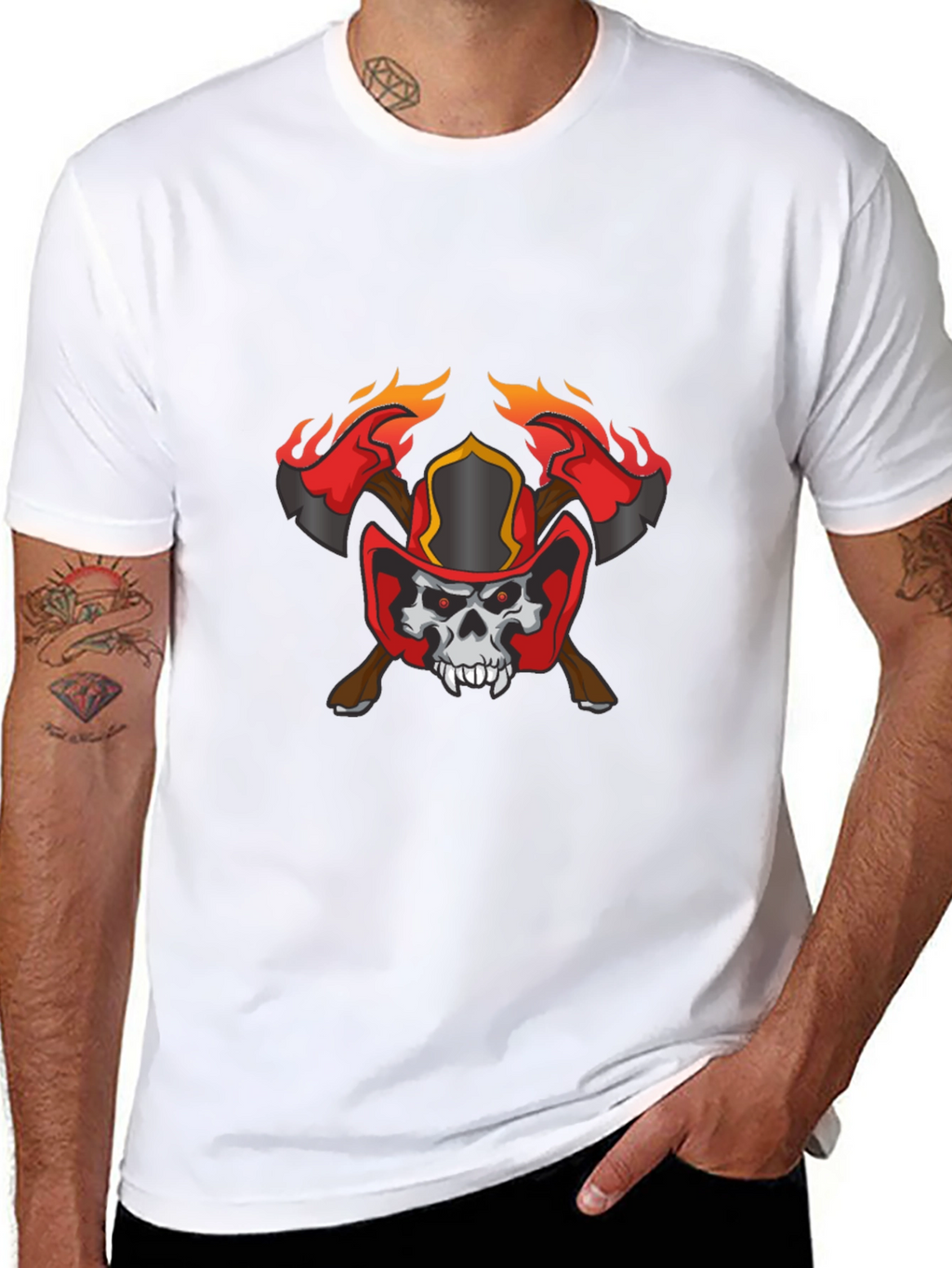 Skull Firefighter Axe Graphic T-Shirt