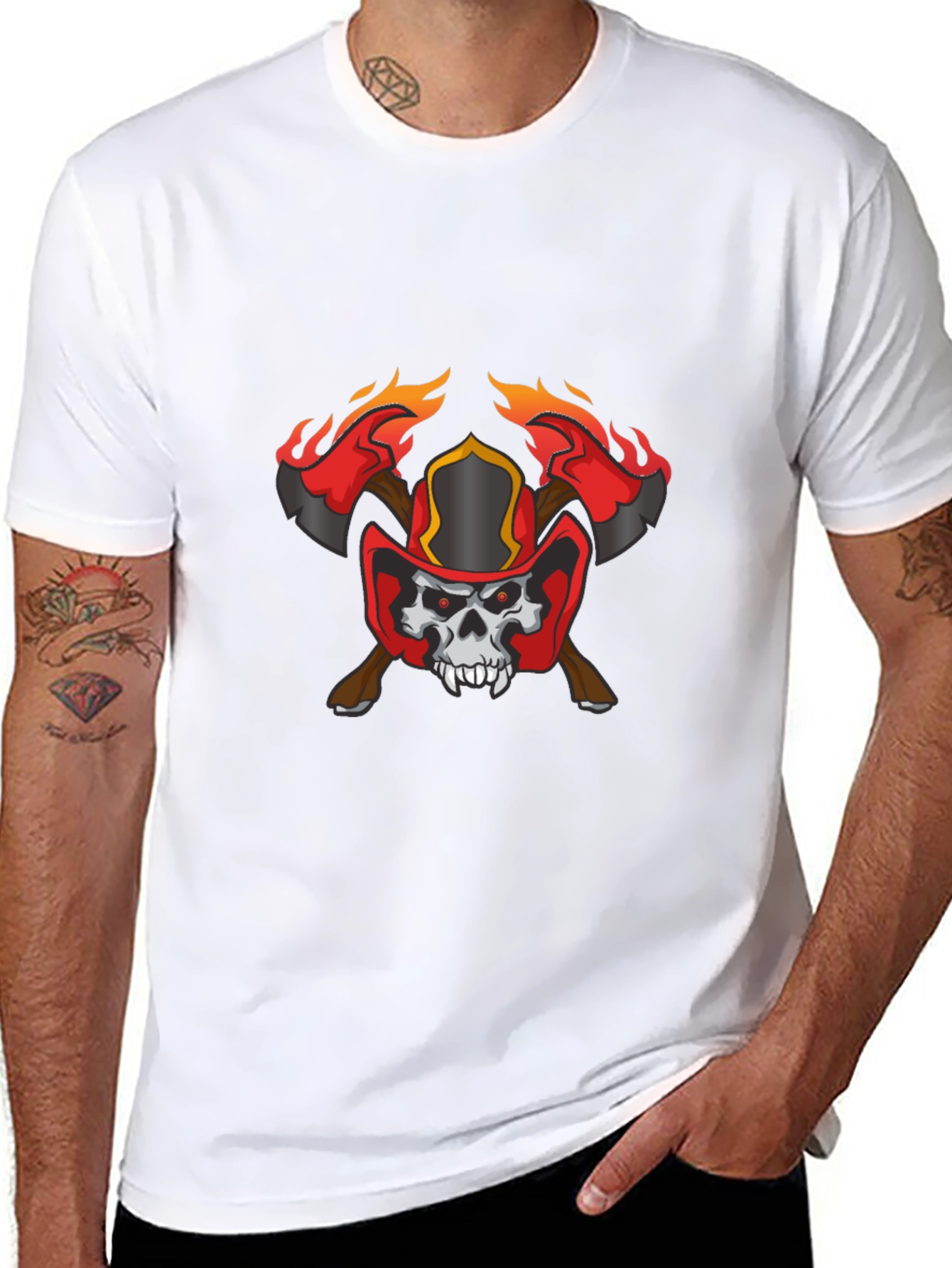 Skull Firefighter Axe Graphic T-Shirt