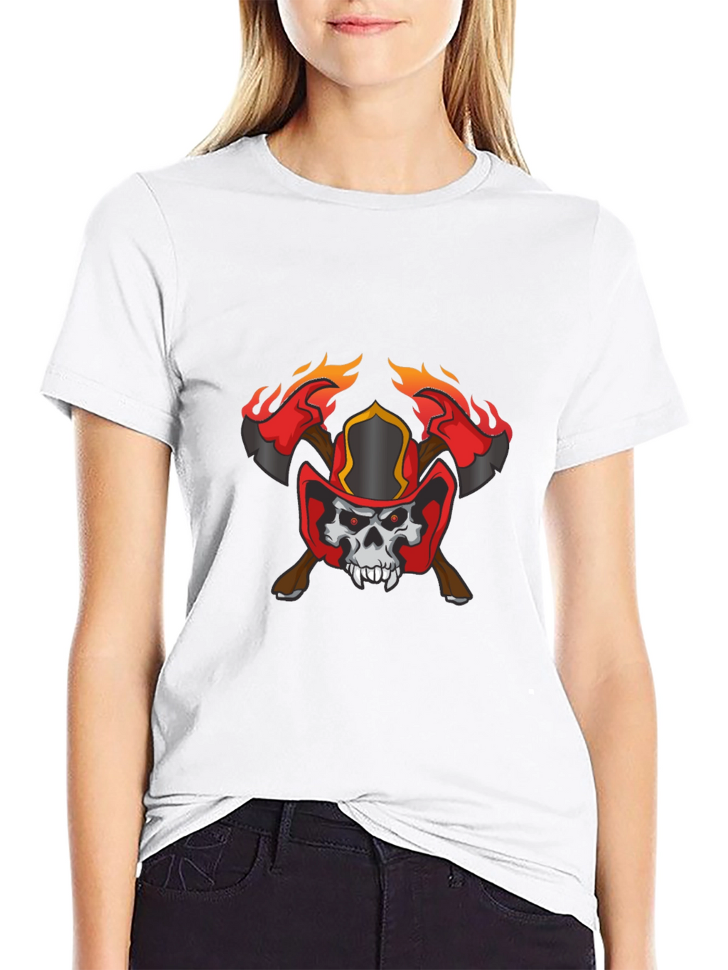 Skull Firefighter Axe Graphic T-Shirt